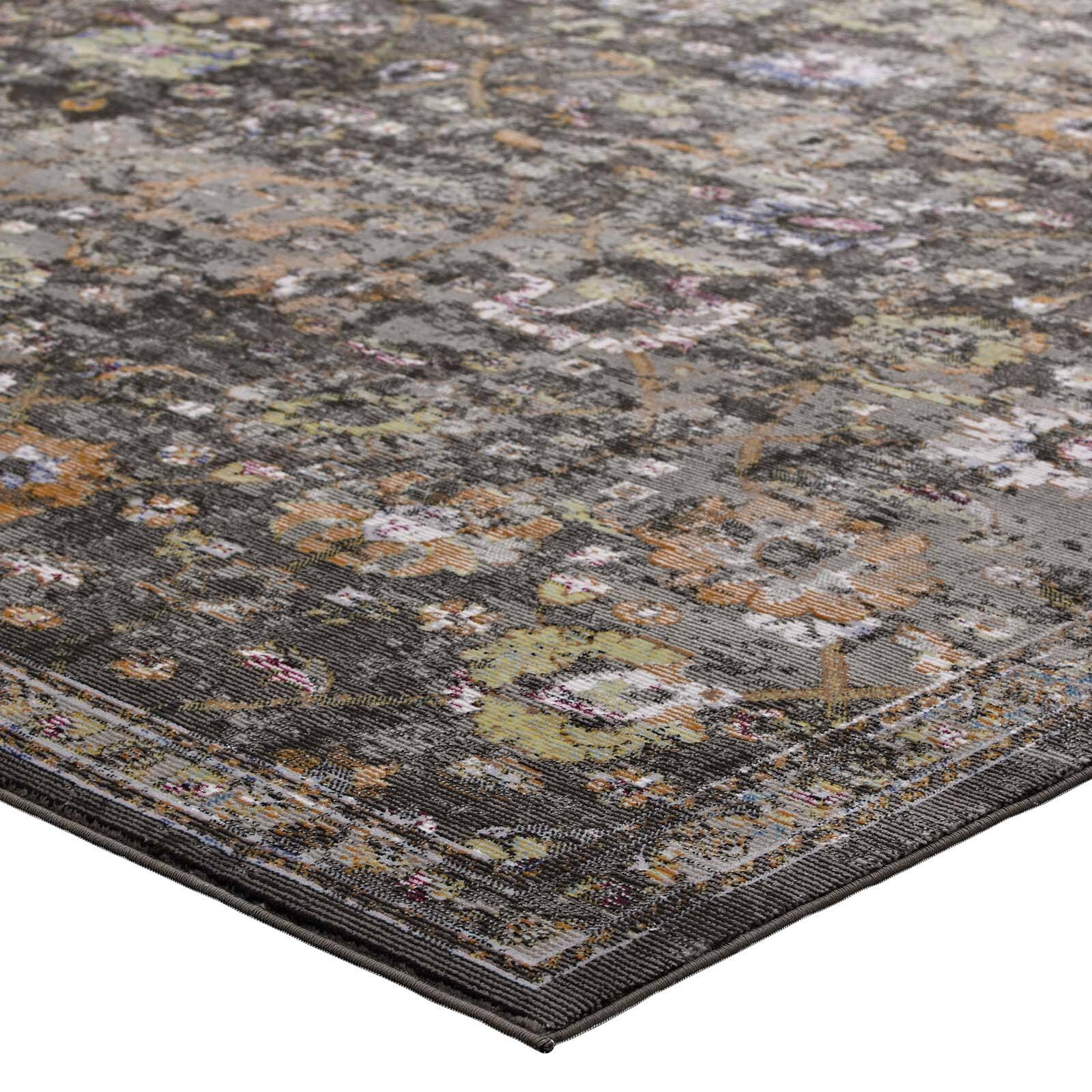 Alt View 2. Modway - Minu Distressed Floral Lattice Area Rug - Black Yellow and Orange.