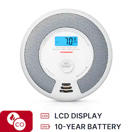 5 MANUAL FOR OWNER TO OPERATING REFER IMPORTANT CO 1 PPM INSTRUCTIONS
Green - Power
Yellow - Fault
Red - Alarm
Move to fresh air. call 911
TEST
DO NOT PAINT
SILENCE
OFF
TWIST ON
LCD DISPLAY
10-YEAR BATTERY