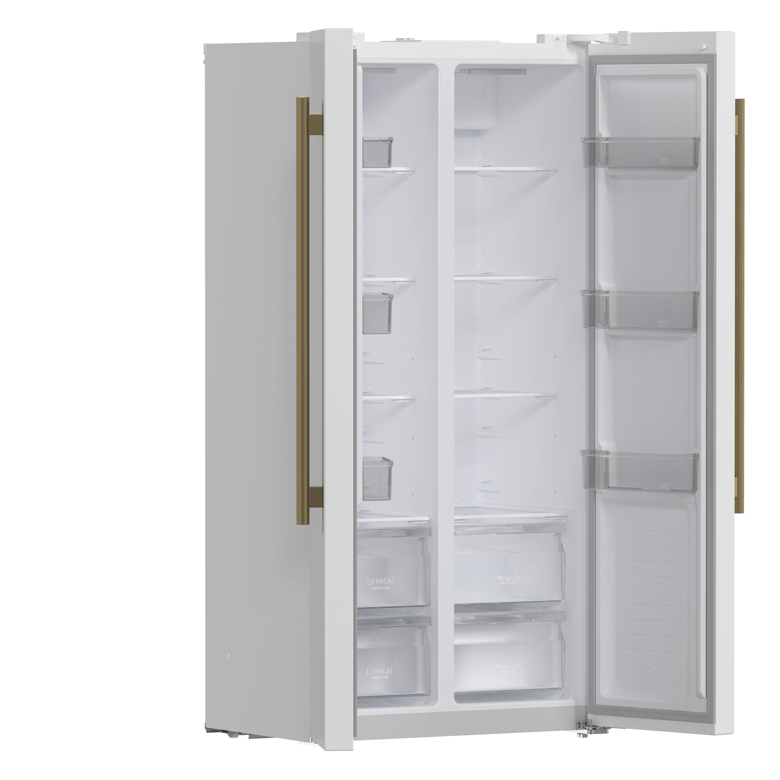 Alt View 5. Forno Appliances - Salerno 15.6 Cu. Ft. Freestanding Counter-Depth Side-by-Side Refrigerator with Customizable Handles in Antique Brass - White.