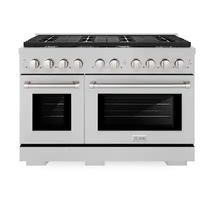 Front. ZLINE - ZLINE 48 in. Paramount Double Oven Gas Range with 8 Burners (SGRS-48) - Stainless Steel.
