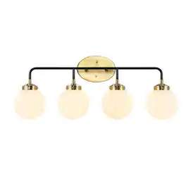 Jonathan Y - Caleb 30.75" 4-Light Contemporary Transitional Iron/Glass LED Vanity Light - Brass Gold/Black