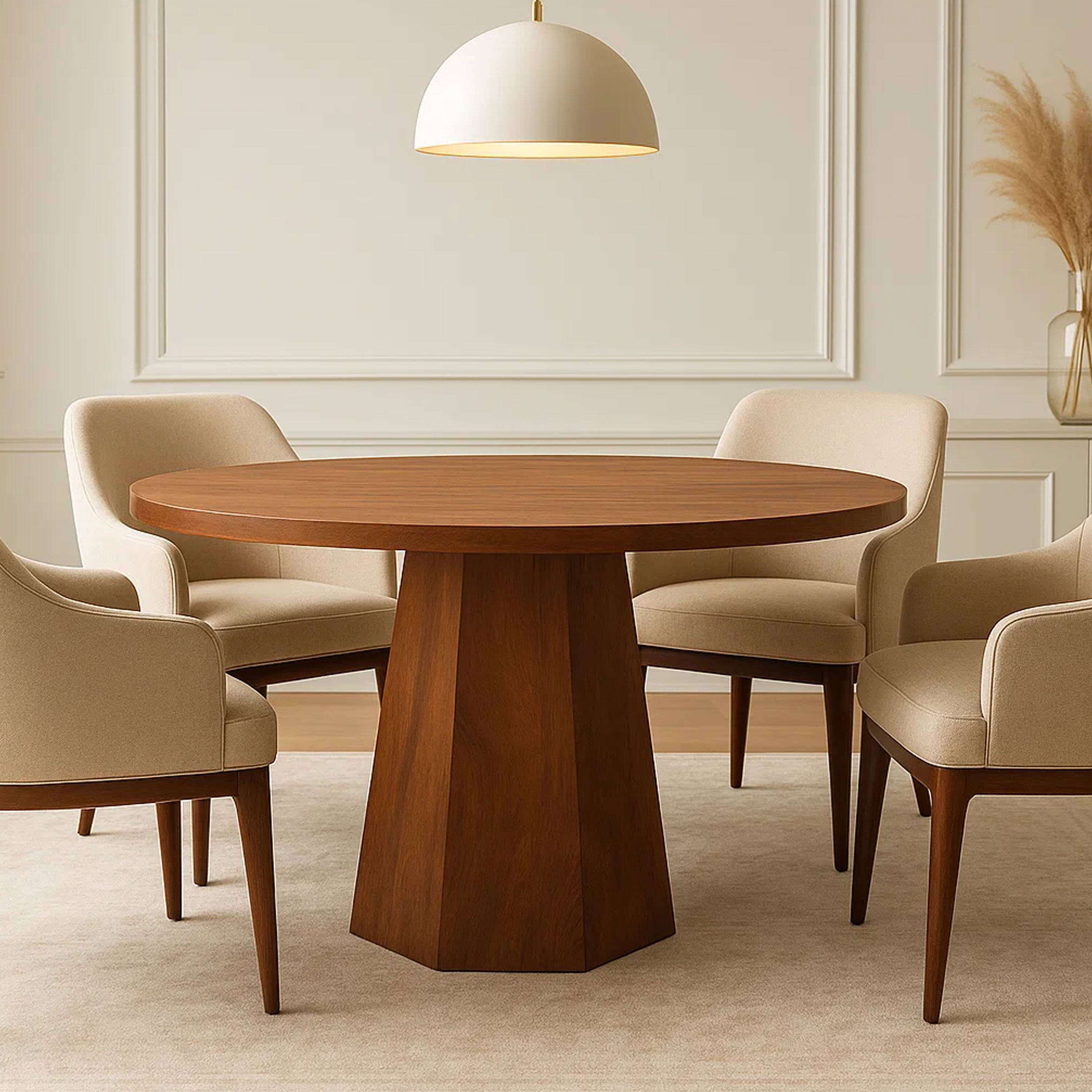 Alt View 8. Manhattan Lane - Koi Dining Table | 42" Round Top | Handmade | Octagonal Pedestal Base - Brown.