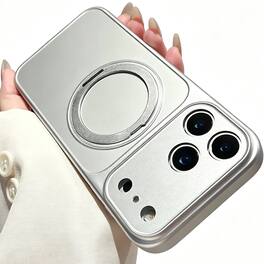 Dteck - for Apple iPhone 17 Pro Max Magnetic Kickstand Case,Shockproof PC TPU Wireless Charging Cover with Metal Ring Holder - Silver