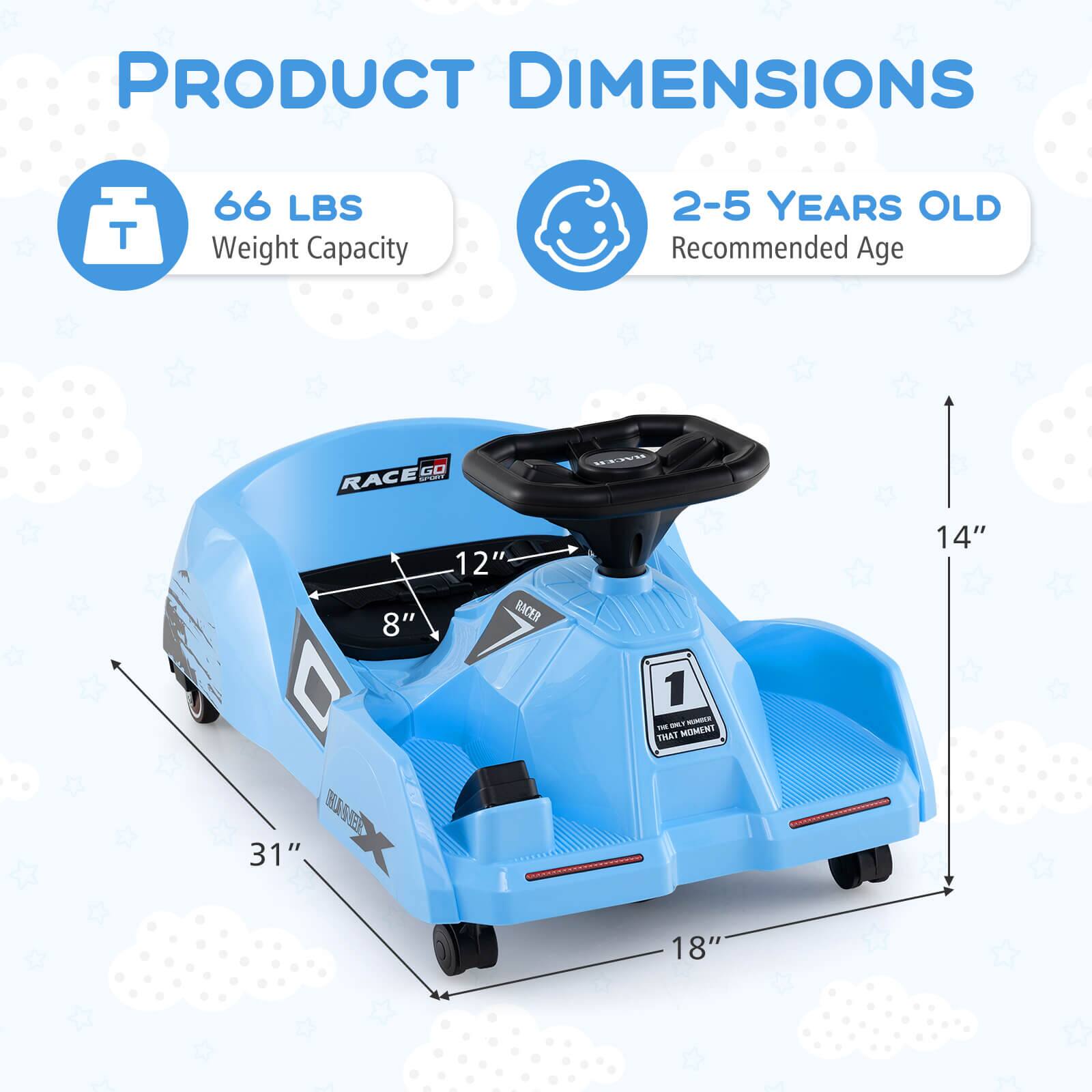 PRODUCT DIMENSIONS

- Weight Capacity: 66 LBS
- Recommended Age: 2-5 YEARS OLD

Dimensions:
- Length: 31"
- Width: 18"
- Height: 14"
- Seat Height: 12"
- Seat Width: 8"