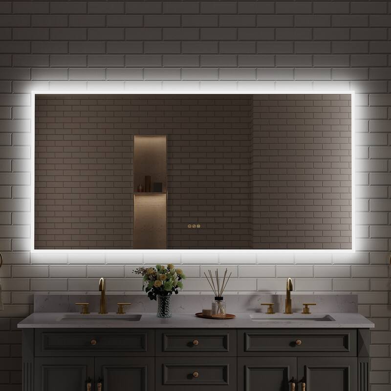 Left. WELLFOR - 72 inx36 in Frameless Bathroom Mirror with LED Lights & Anti-Fog, Wall-Mounted Bathroom  Vanity Mirrors with Dimmable - Chrome.