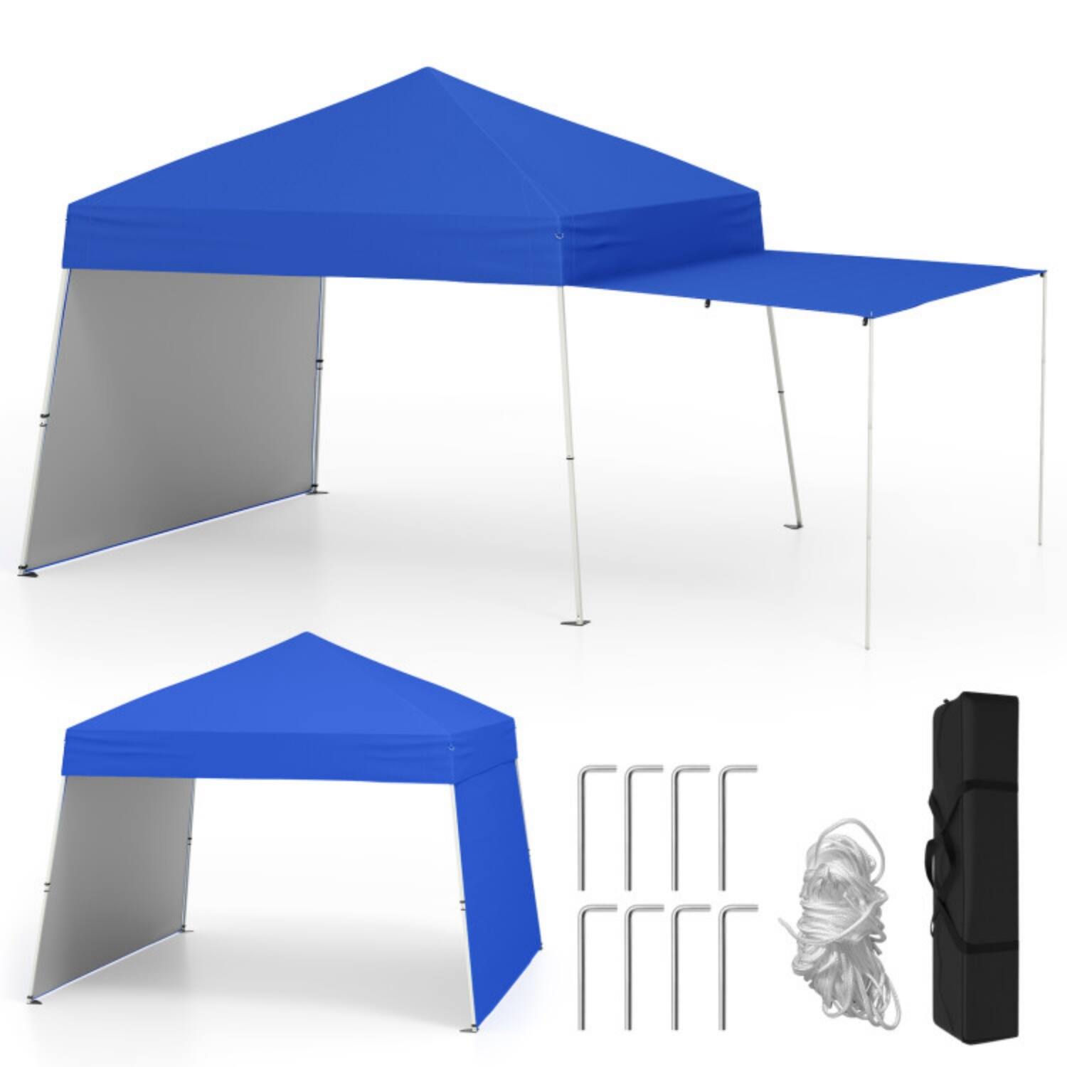 Alt View 4. Mondawe - 14 x 9.2 FT Pop-Up Canopy Tent with 2 Convertible Sidewalls and Stakes - Blue.