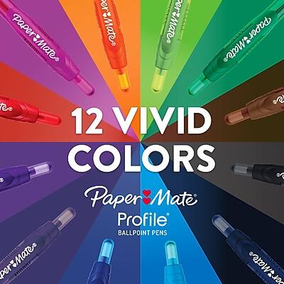 12 VIVID COLORS  
Paper Mate Profile  
BALLPOINT PENS