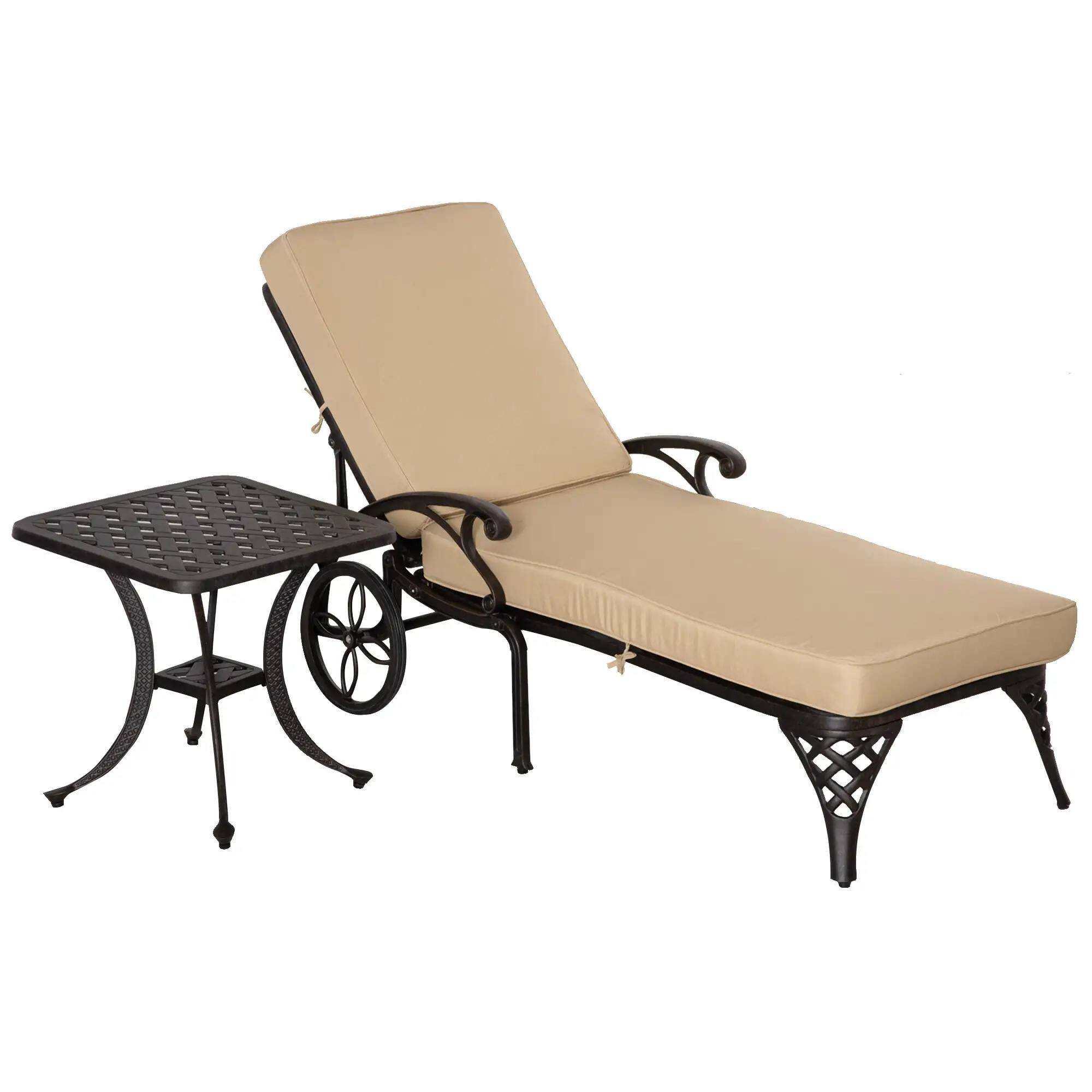 Resenkos - Adjustable Folding Chaise Lounge Chair, 4-Position Patio Recliner With Wheels And Armrests - Beige