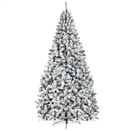 WELLFOR - 9ft Unlit Artificial Christmas Tree, Snow‑Flocked Hinged Xmas Tree with 1498 Branch Tips for Holiday Decoration - Green & White