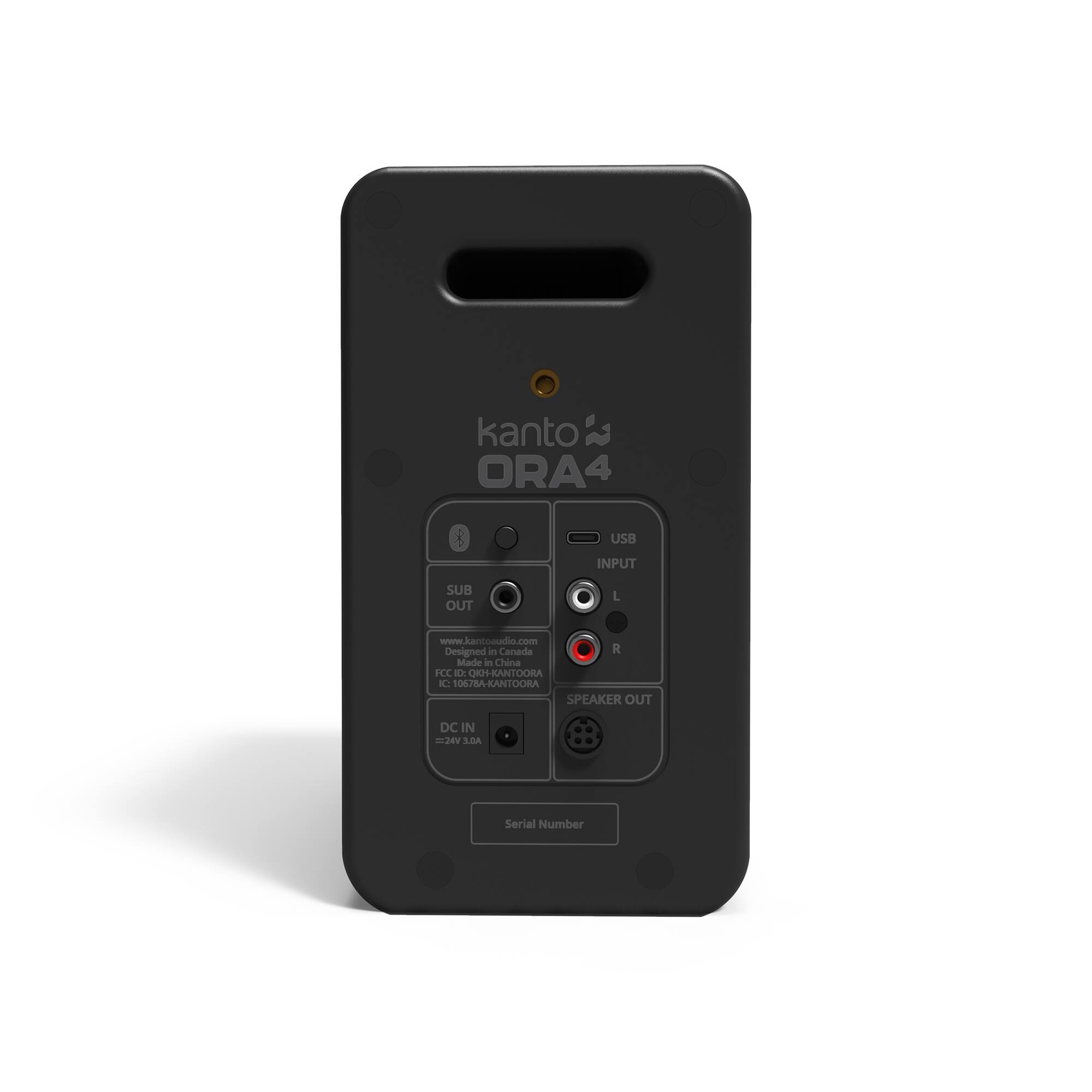 USB INPUT
SUB OUT
L
www.kantooudio.com
Designed in Canada
R
SPEAKER OUT
DC IN
Made in China
FCC ID: QIOI-KANTOORA
KC 1067SA-KANTOORA
24V 3.0A
Serial Number