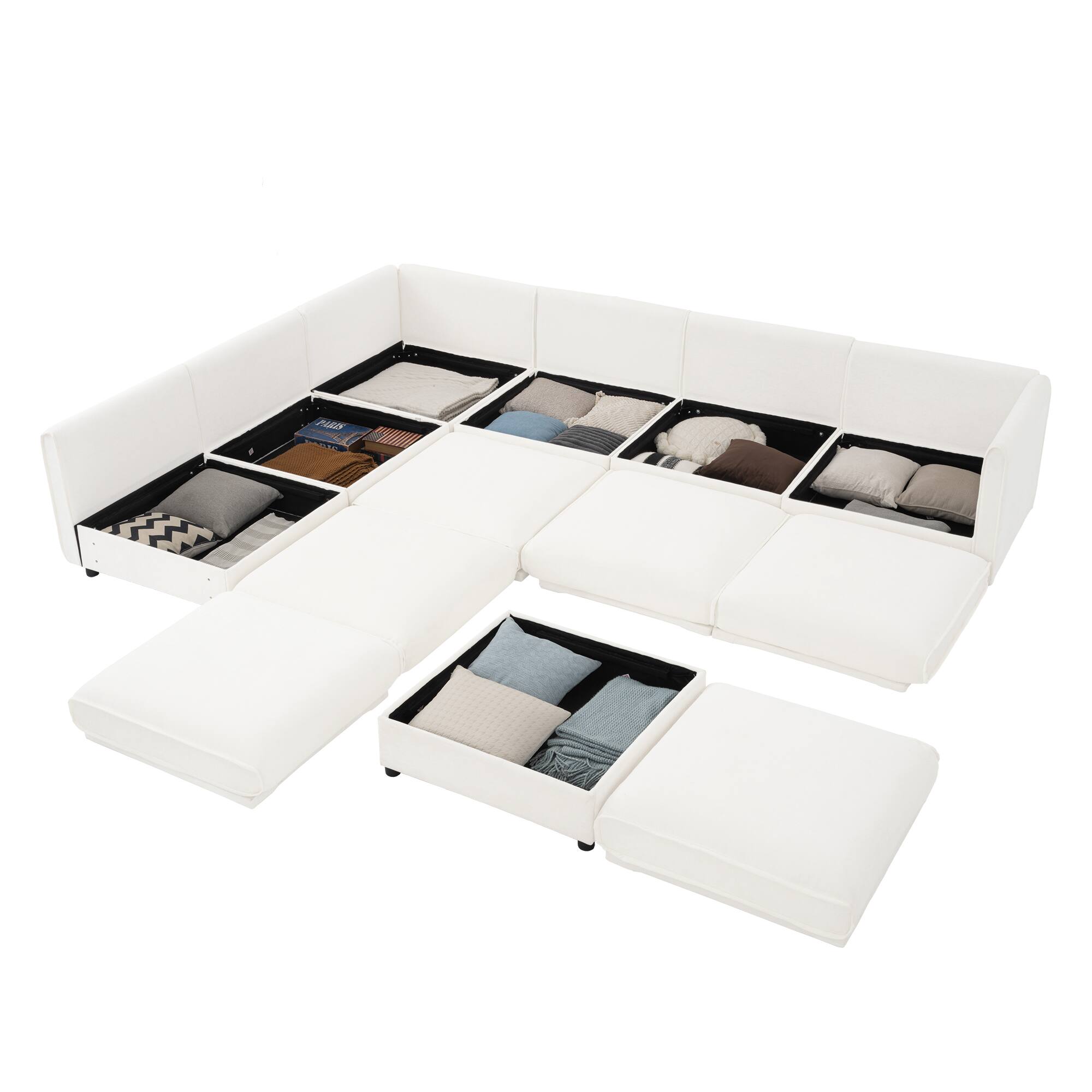 Left. Anysun - 6-Piece Chenille Modular Sectional Sofa with Storage - Contemporary Cylindrical Design for Living Room. - White.