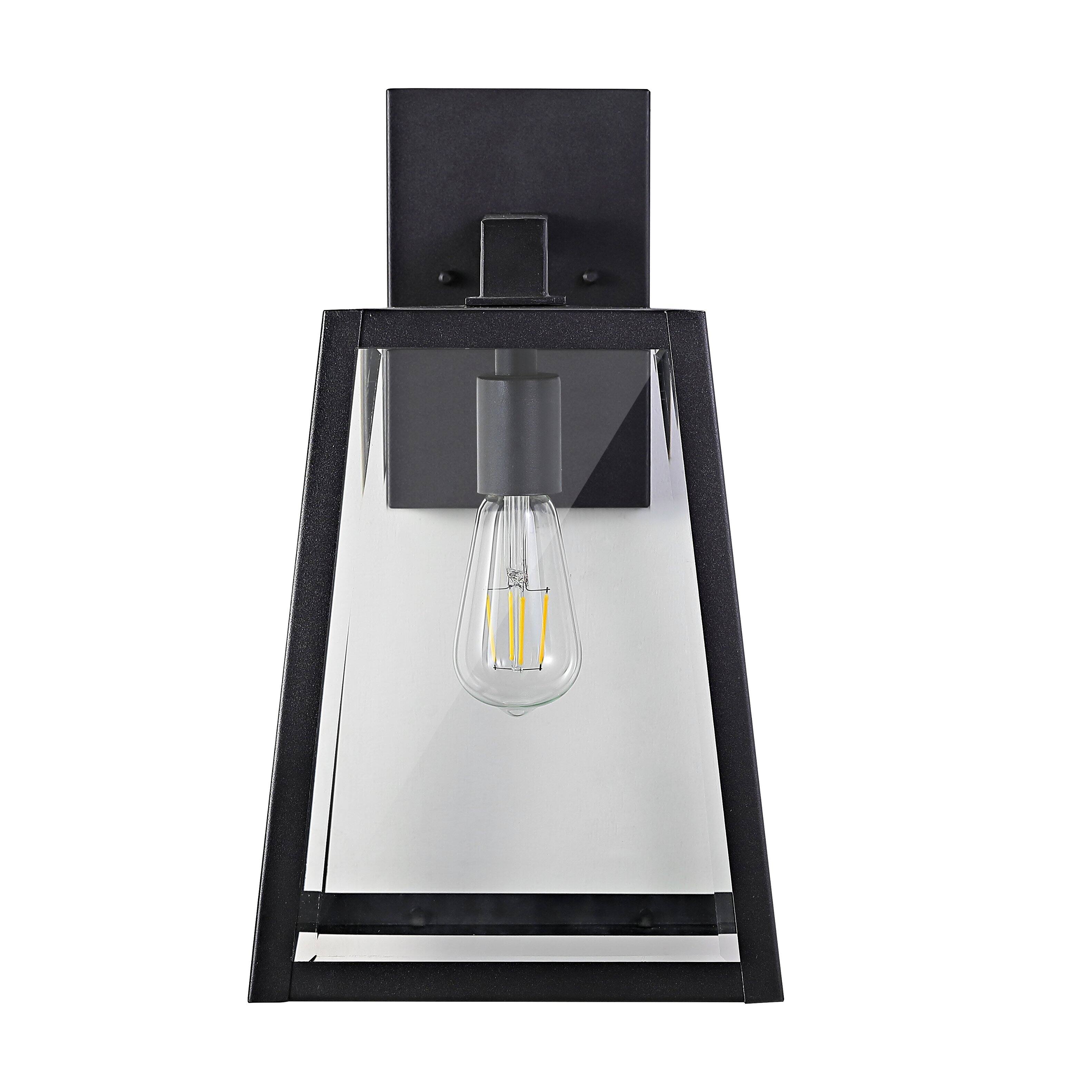Alt View 7. Jonathan Y - Pasadena 9" Iron/Glass Modern Industrial Angled LED Outdoor Sconce, Black - Black.