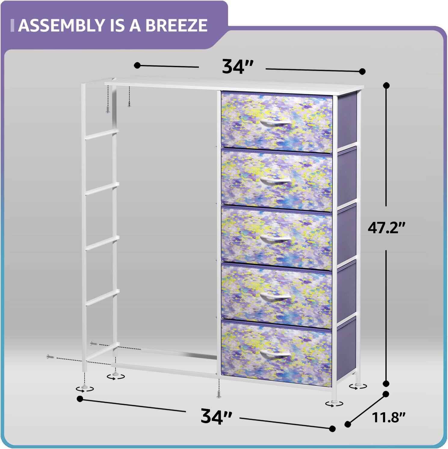 ASSEMBLY IS A BREEZE

34"  
47.2"  
34"  
11.8"