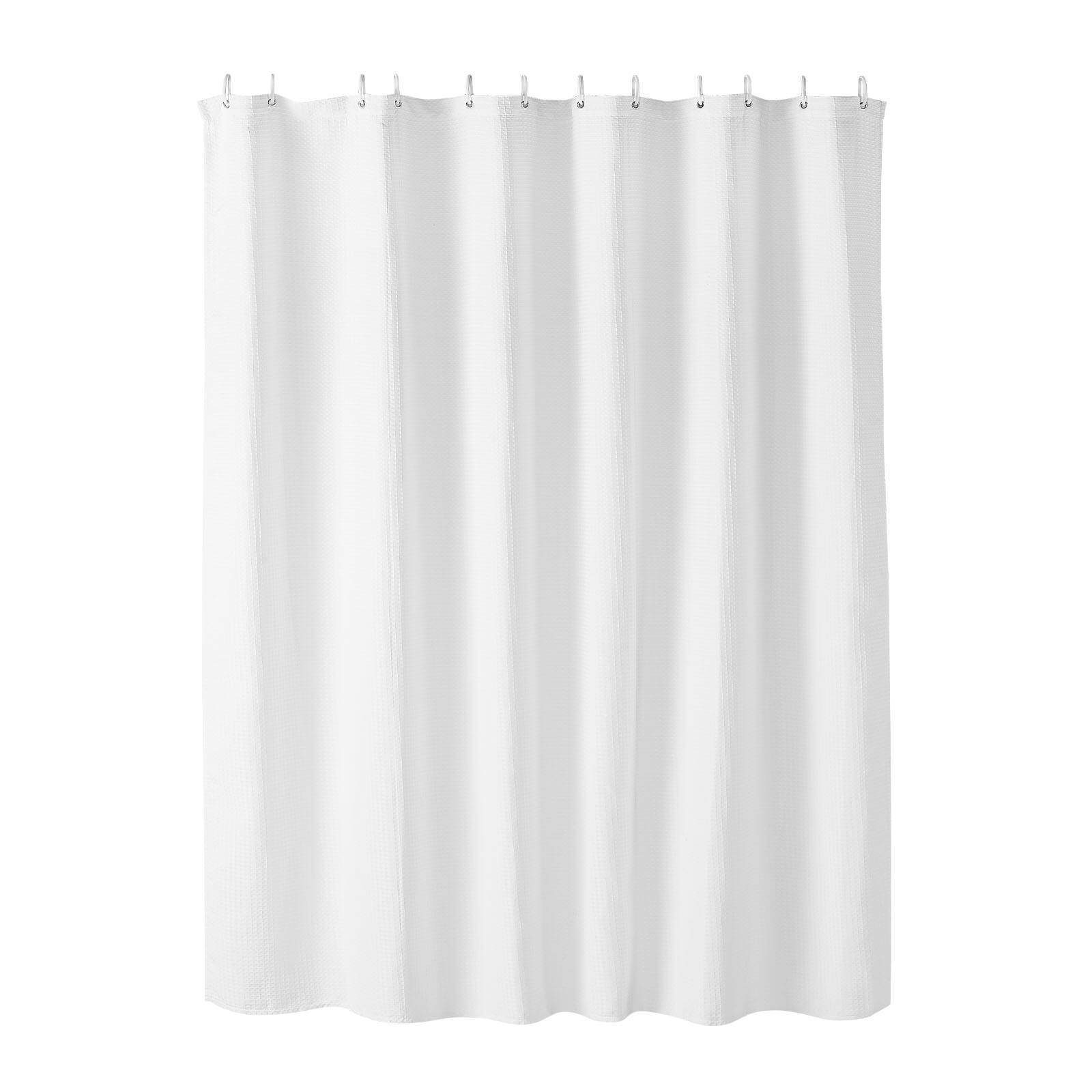 Alt View 5. VEVOR - White Fabric Shower Curtain, 240 GSM Weighted Waffle Shower Curtains, Polyester Curtain with Rust-Resistant Hooks - White.