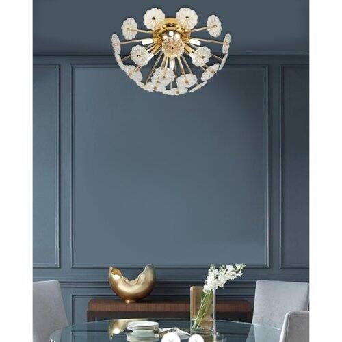 Left. LUCKY ONE - 19.7in Flush Mount Gold Ceiling Light, 6-Light Modern Glass Petal Fixture for Bedroom Hallway Kitchen - Golden.