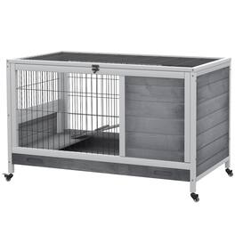 Pawhut - Wooden Indoor Rabbit Hutch Elevated Cage Habitat with Enclosed Run with Wheels - Ideal for Rabbits and Guinea