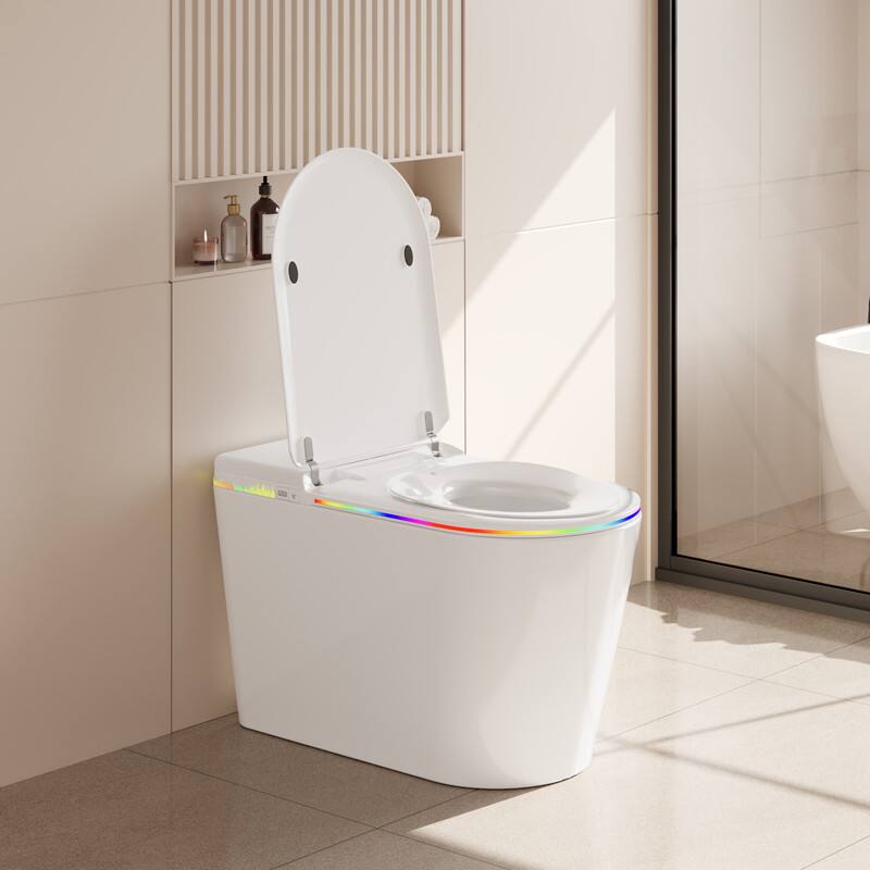 Angle. Vipbear - Vipbear Smart Toilet with Bidet Built-in,One Piece Toilet with Foam Shield,Auto Open/Close Lid,Heated Seat - White.