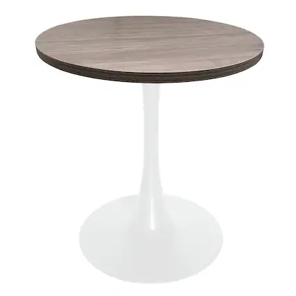 Front. LeisureMod - Bristol 27" Modern Round Dining Table with MDF Wood Top - Sleek Steel Pedestal Base - MDF - Light Natural.