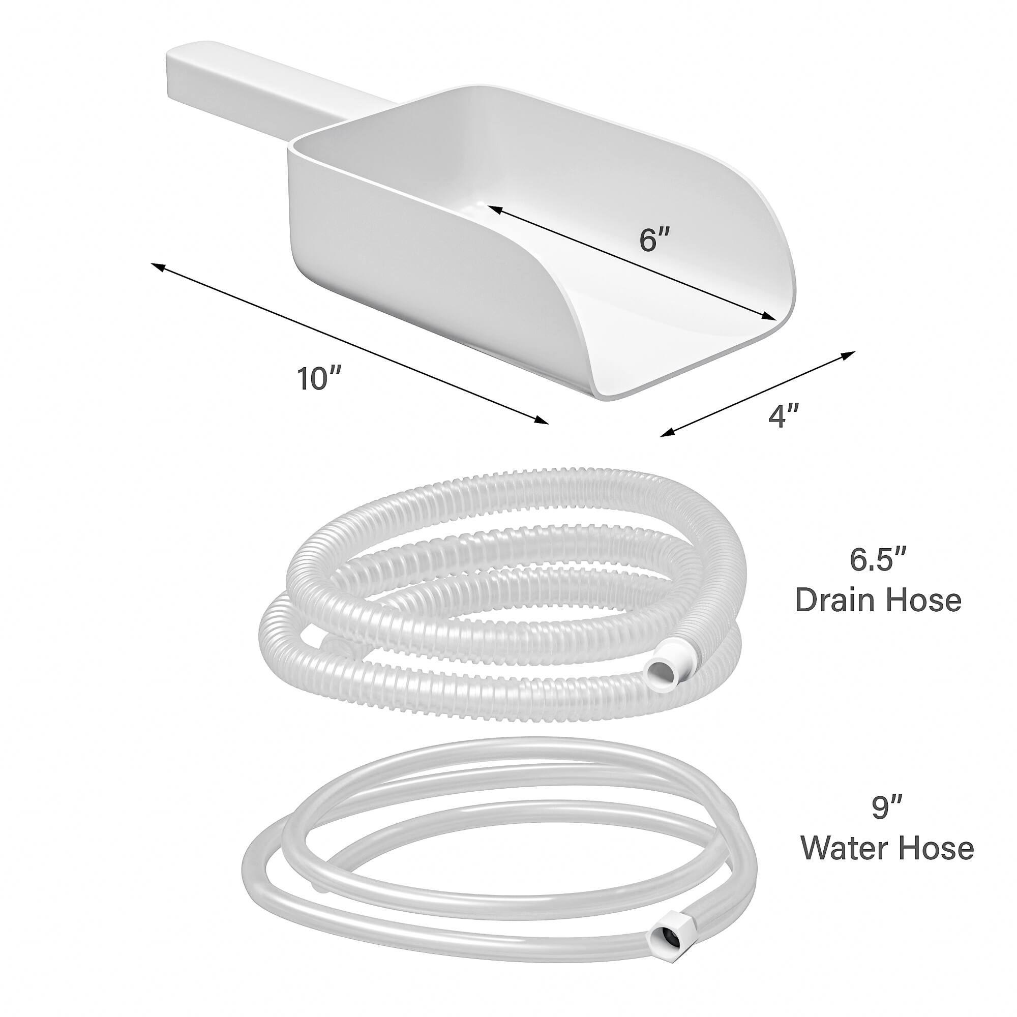 6" 10" 4" 6.5" Drain Hose 9" Water Hose