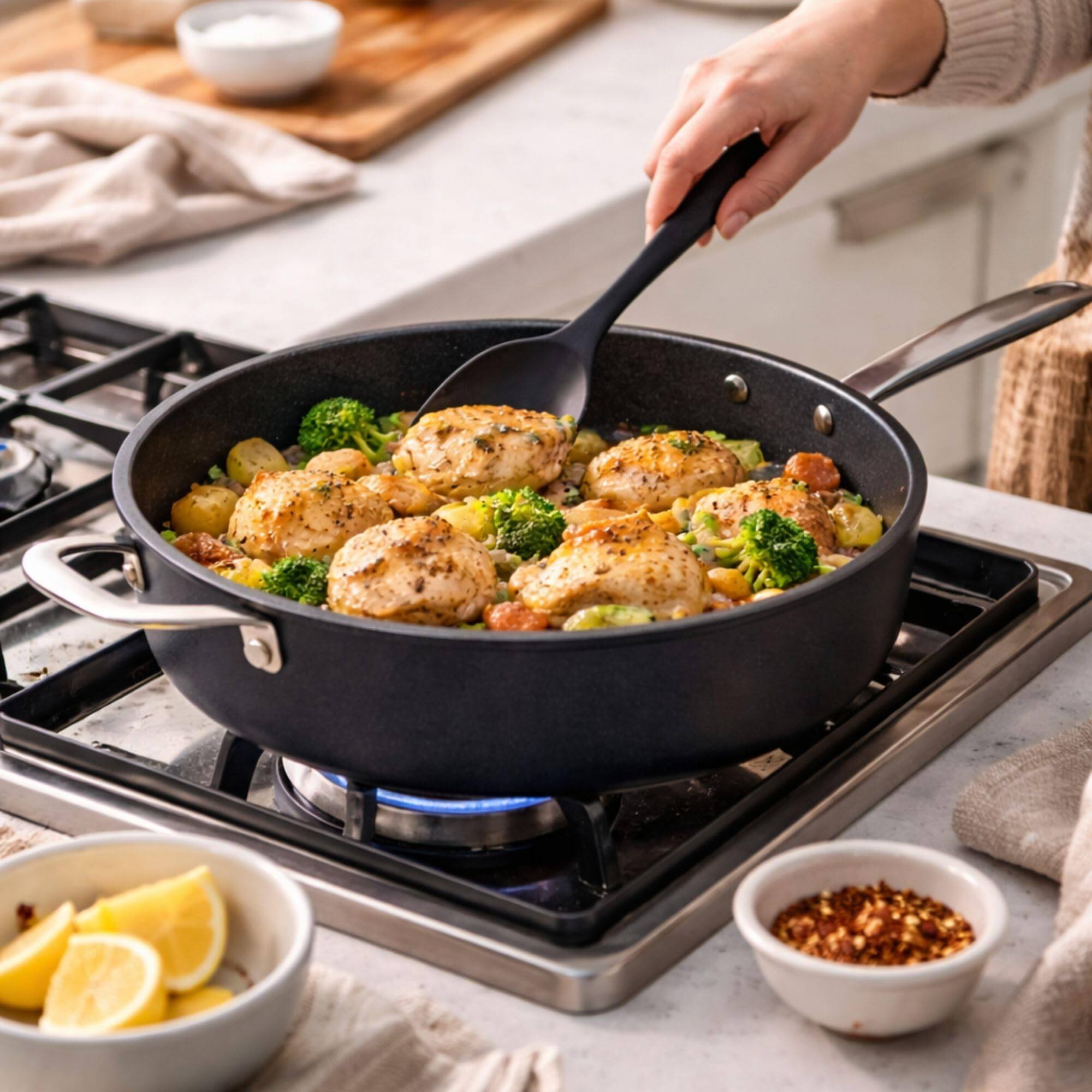 Alt View 4. Alva - Alva Maestro 8-Piece Healthy Ceramic Nonstick Cookware Set – PFAS-Free, Induction & Oven Safe - Black.