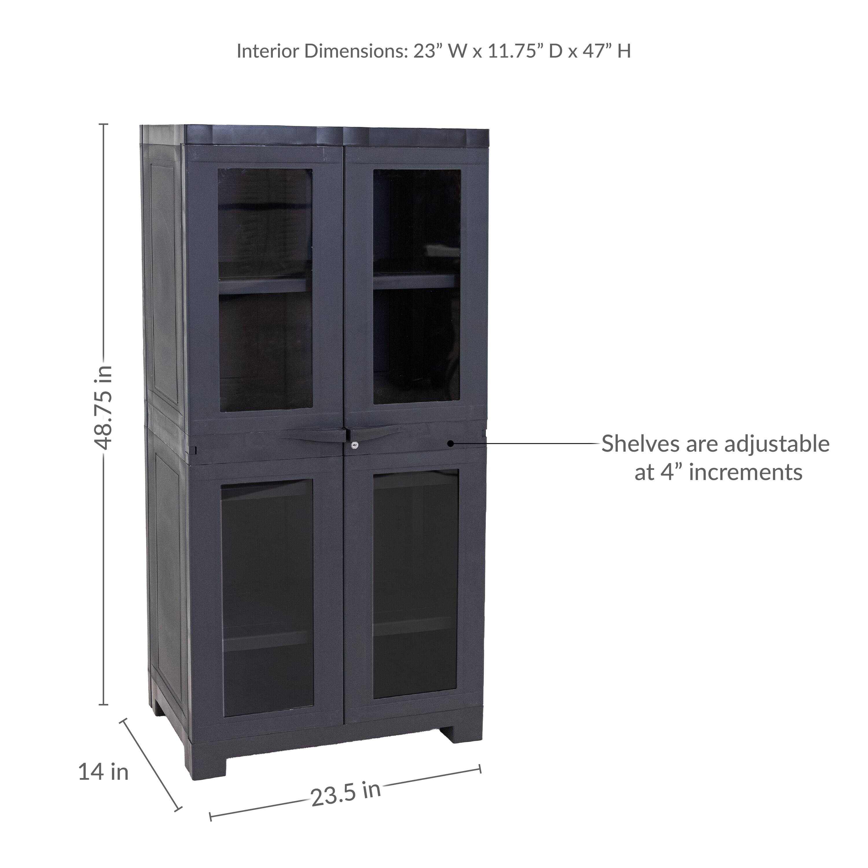 Interior Dimensions: 23" W x 11.75" D x 47" H  
Shelves are adjustable at 4" increments  
48.75"  
14"  
23.5"