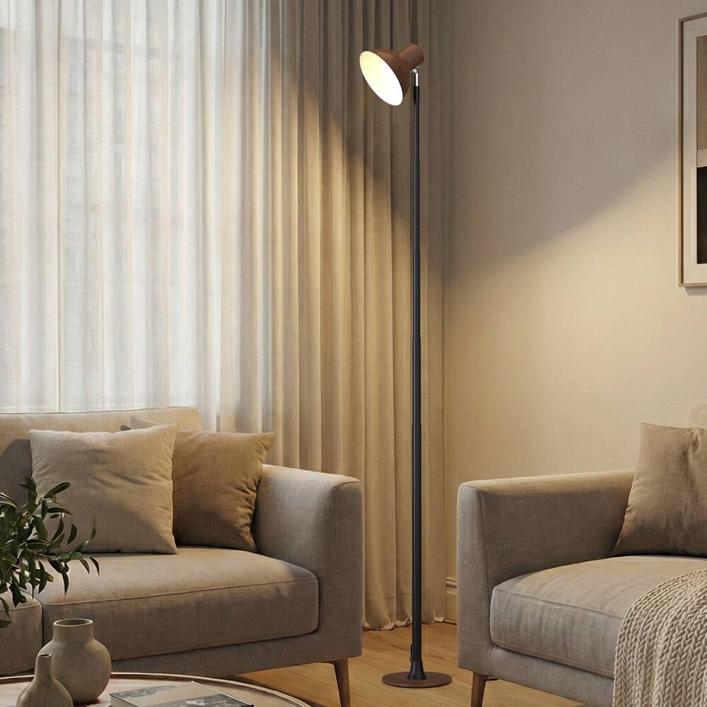 Alt View 6. Topteng - Height Adjustable LED Floor Lamp,3 Color Temperatures,10%-100% Dimmable,150° Rotating Shade for Bedroom/Office Lighting - Walnut.