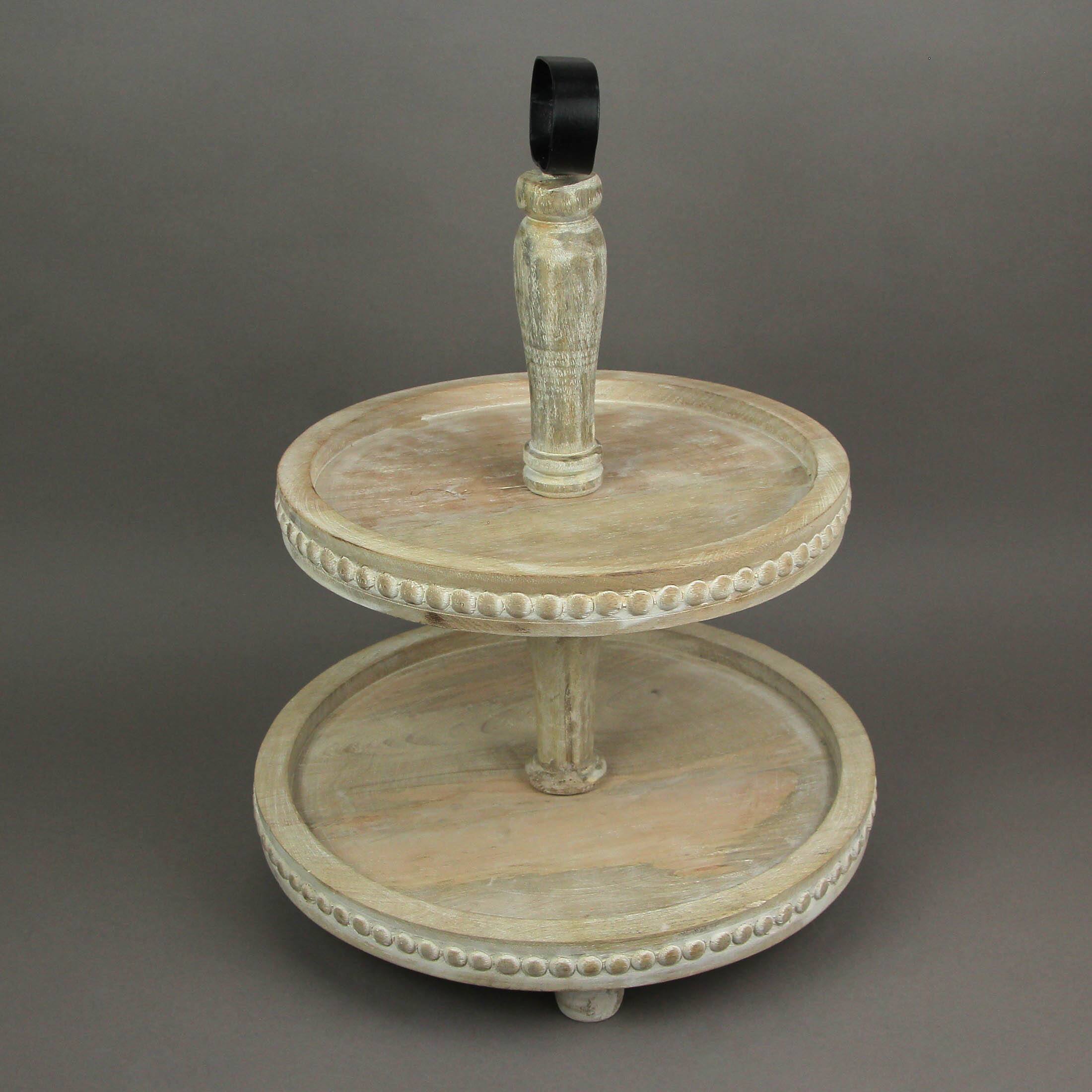 Alt View 3. PD Home & Garden - Primitive Farmhouse Style 2 Tier Wooden Standing Display Serving Tray - Tan.