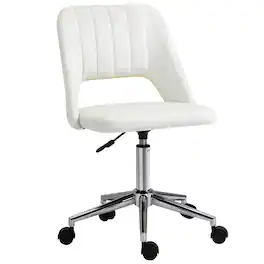 APRILSOUL - Home Office Chair with Velvet - Touch Fabric Thick Foam Padding Adjustable Height Mid - Back Support Breathable Design - Cream White
