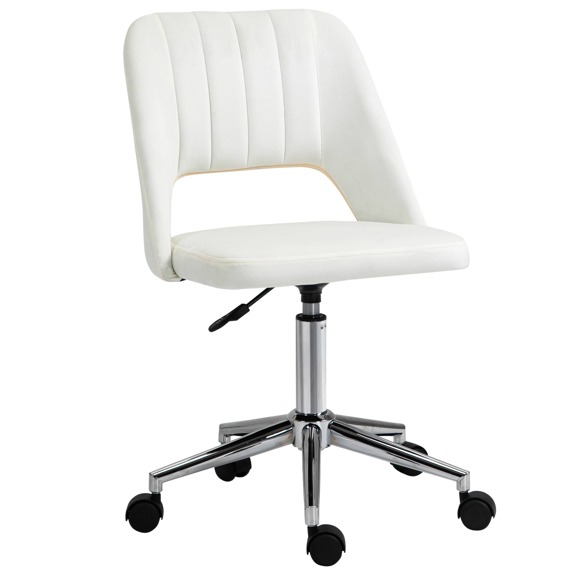 Front. APRILSOUL - Home Office Chair with Velvet - Touch Fabric Thick Foam Padding Adjustable Height Mid - Back Support Breathable Design - Cream White.