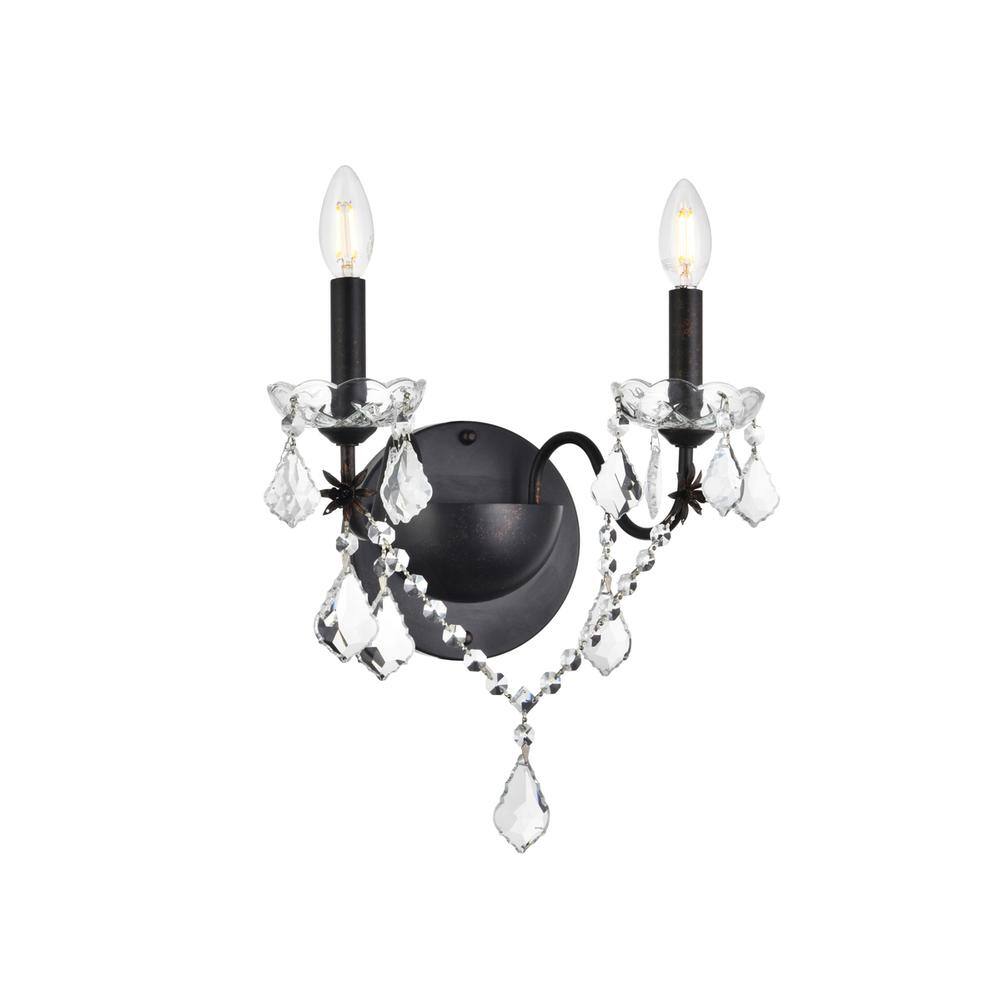 Front. Elegant Lighting - St. Francis 2 light Dark Bronze Wall Sconce Clear Royal Cut Crystal - Dark Bronze.
