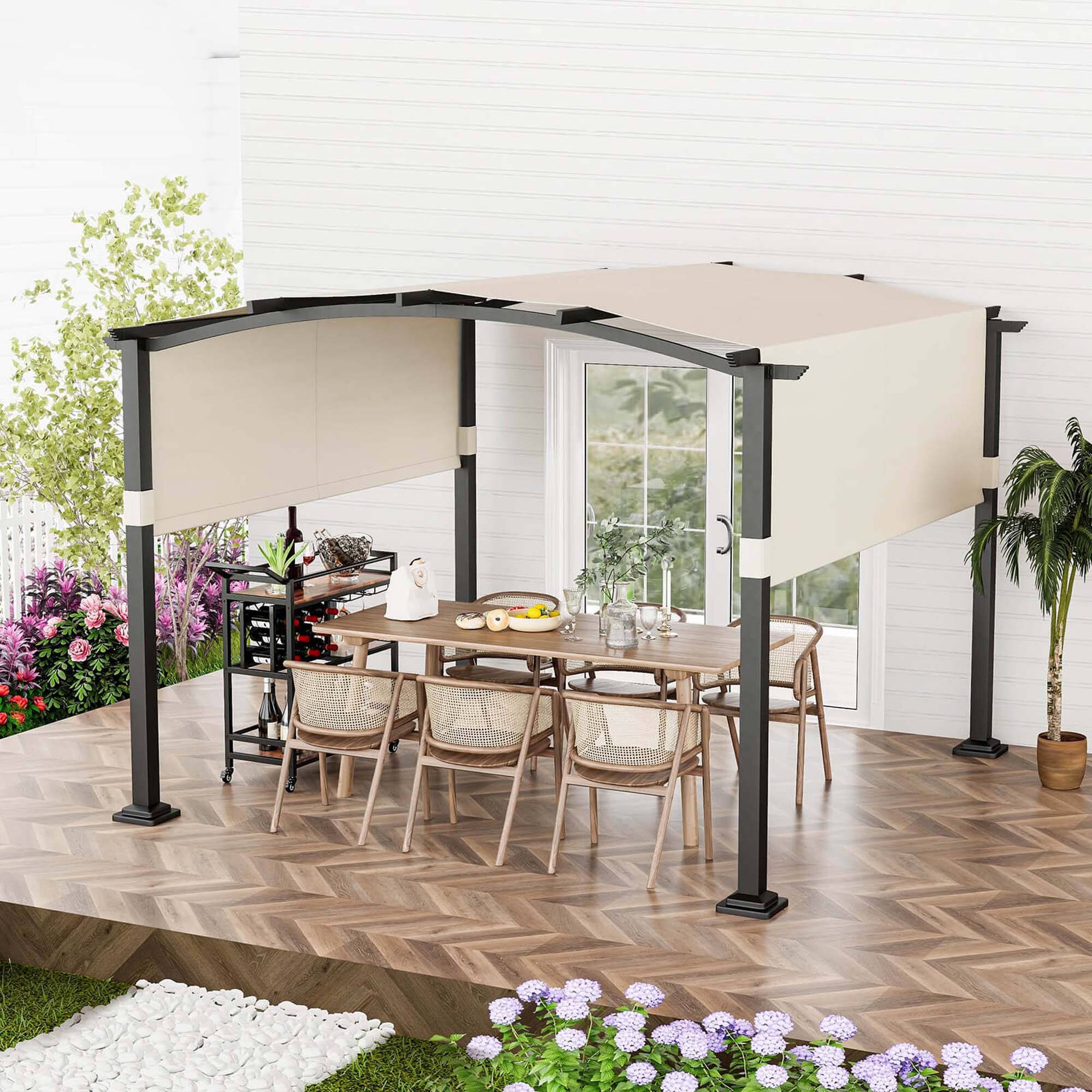 Alt View 4. Costway - 10' x 10' Outdoor Pergola with Retractable Sunshade Canopy Anchored Plates Patio - Beige + Black.