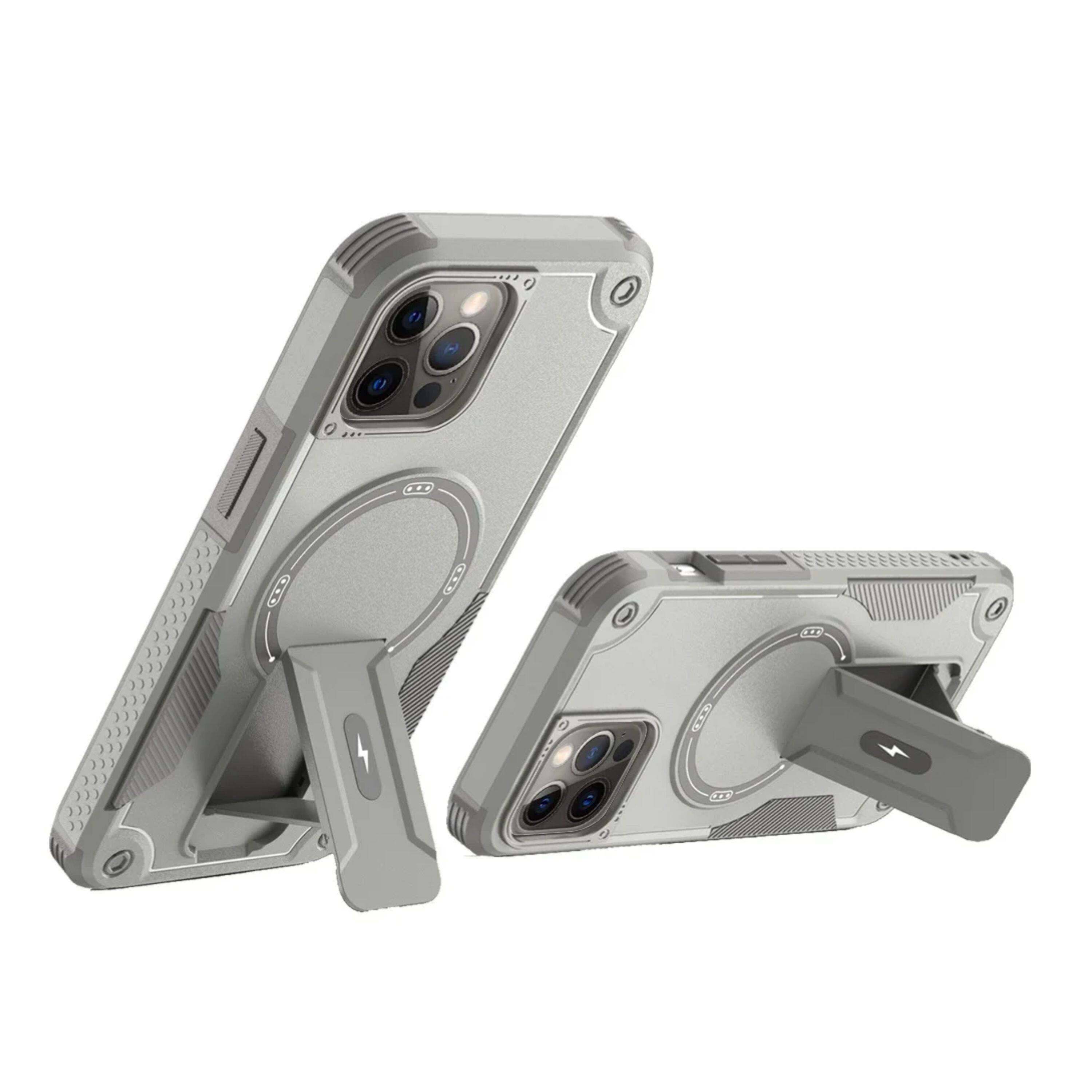 Left. Kitcheniva - Magnetic Circle Rugged Grip Kickstand Phone Case With Tempered Glass For iPhone 12/12 Pro Grey - Grey.