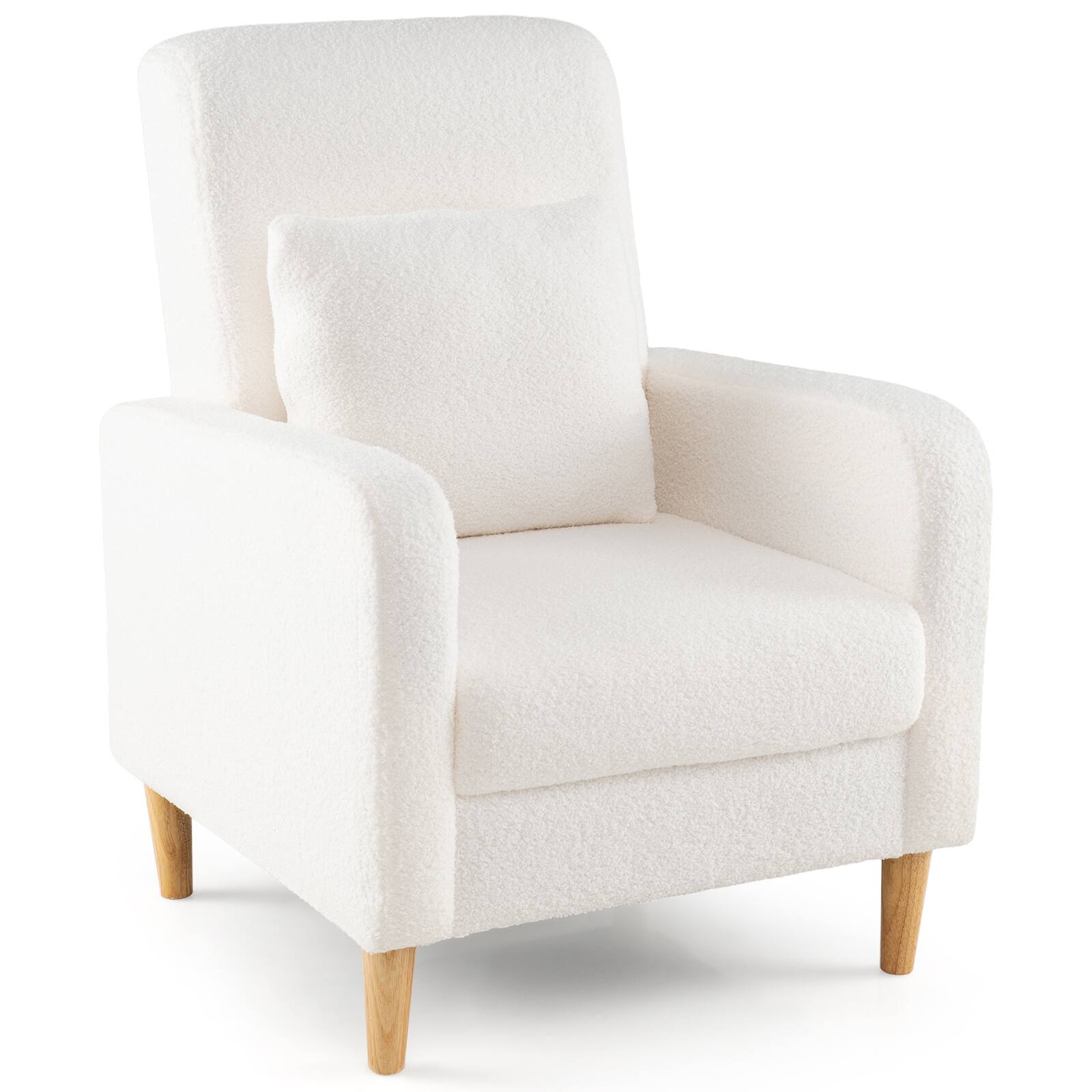Alt View 8. Gymax - Gymax Accent Chair w/Lumbar Pillow Teddy Fleece Cover Rubber Wood Legs for Living Room - White.