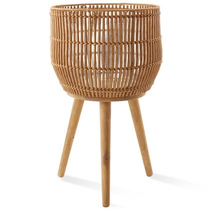 Front. Casafield - Indoor Planter with Stand, Large Rattan Basket for Plants and Flowers with Wood Legs - Natural with Natural Legs.