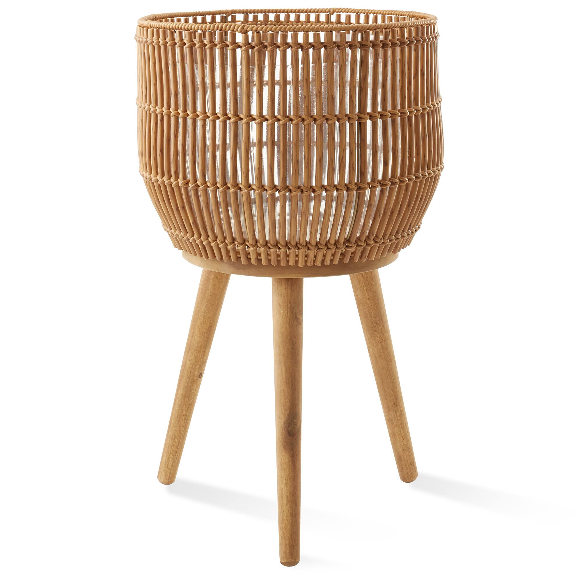 Front. Casafield - Indoor Planter with Stand, Large Rattan Basket for Plants and Flowers with Wood Legs - Natural with Natural Legs.