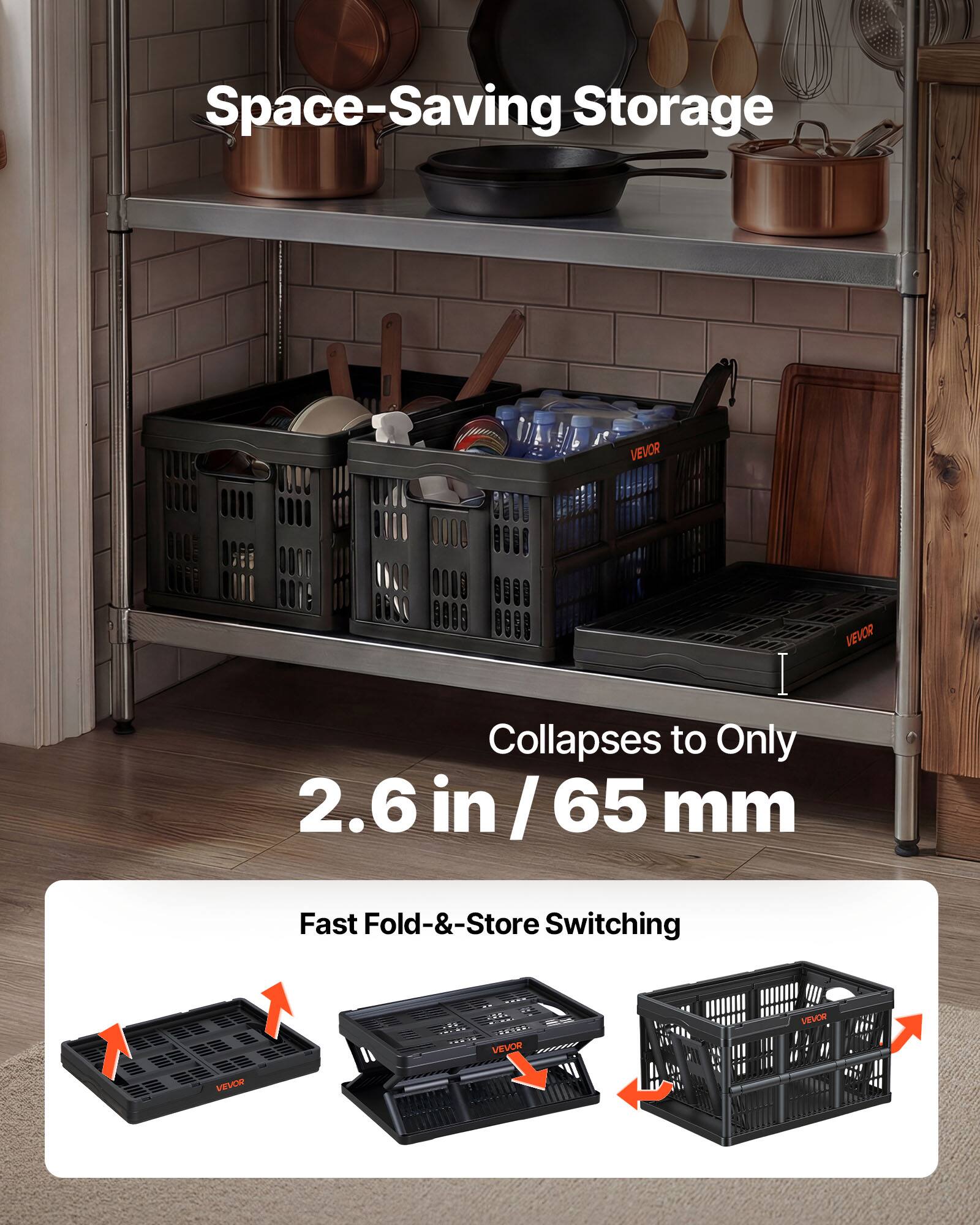 Space-Saving Storage  
Collapses to Only 2.6 in / 65 mm  
Fast Fold-&-Store Switching