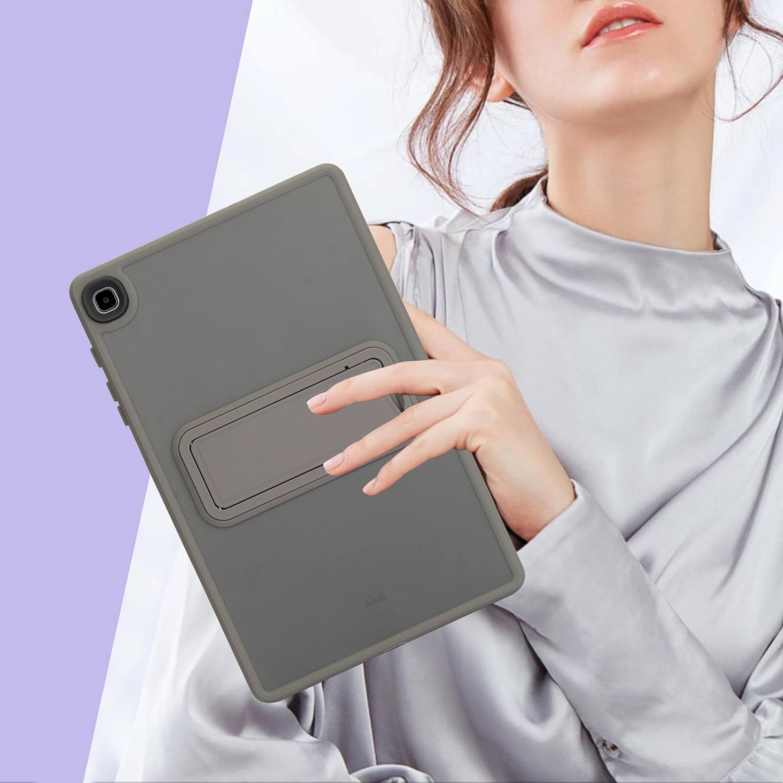 Alt View 3. Dteck - Matte Case for Samsung Galaxy Tab S6 Lite 10.4" (2020) with Foldable Kickstand,Slim Shockproof Transparent Back Cover - Gray.