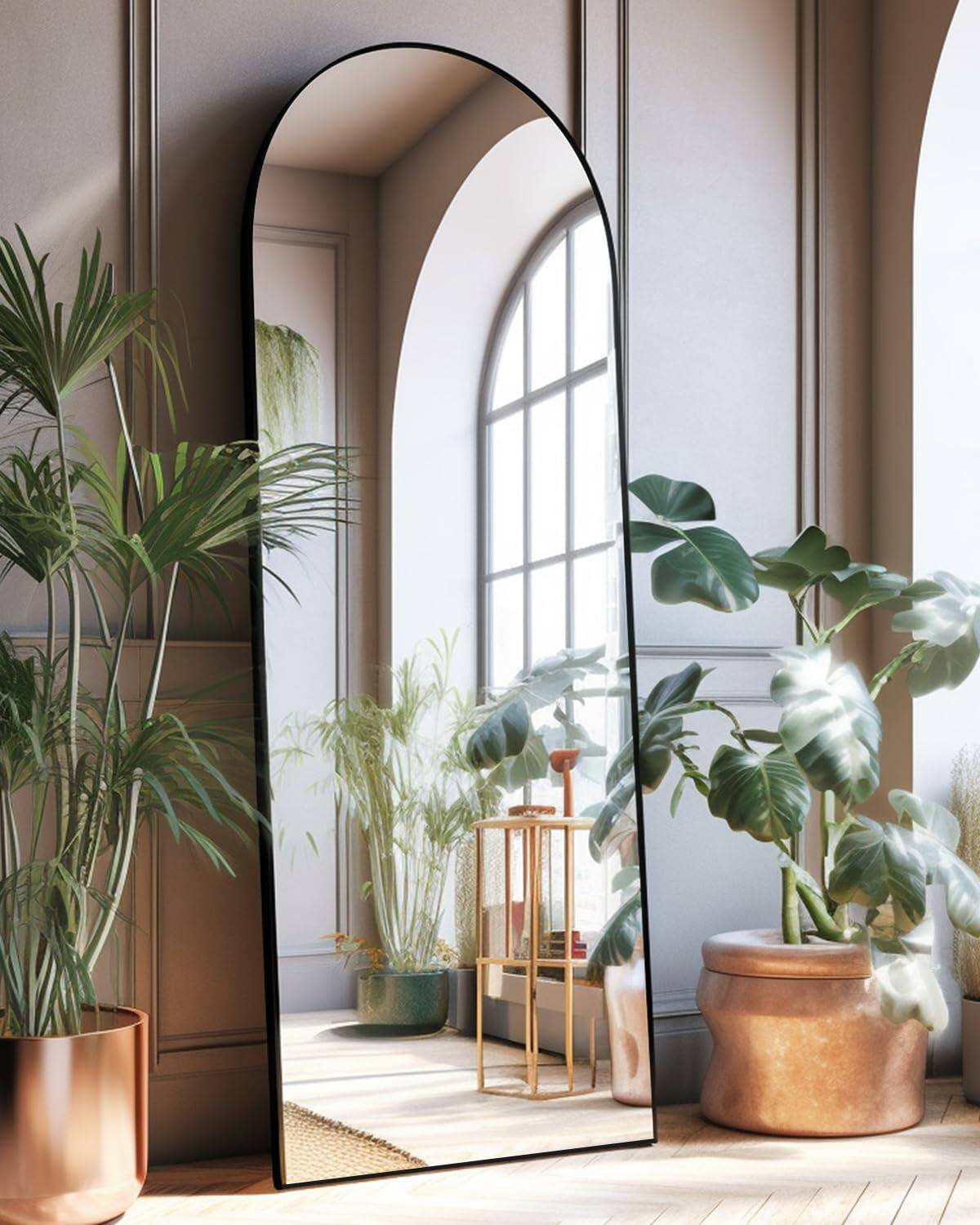 Hanke - Arched Full Length Mirror Floor With Stand Large Wall Body Mounted For Bedroom - Black 18"L x 58"W