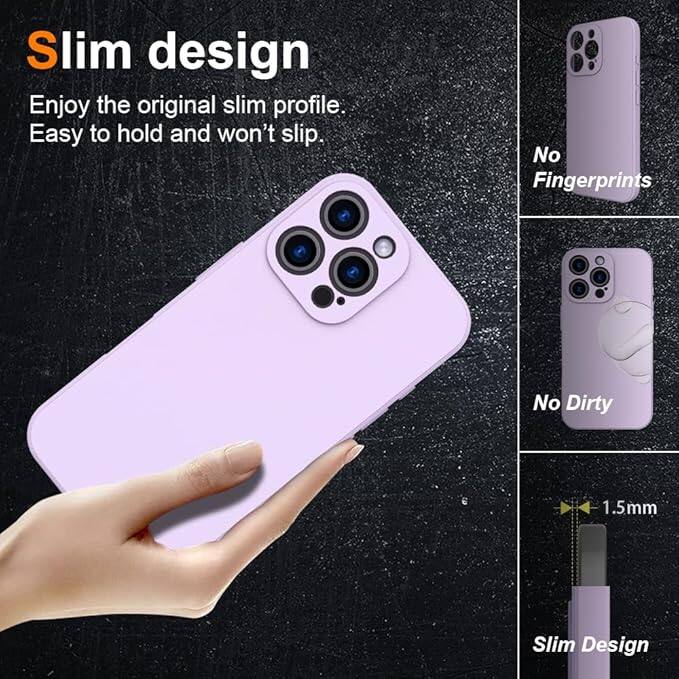Sure, here is the corrected and grouped text from the image:

---

**Slim design**

Enjoy the original slim profile.  
Easy to hold and won't slip.

- No Fingerprints
- No Dirty
- 1.5mm Slim Design

---