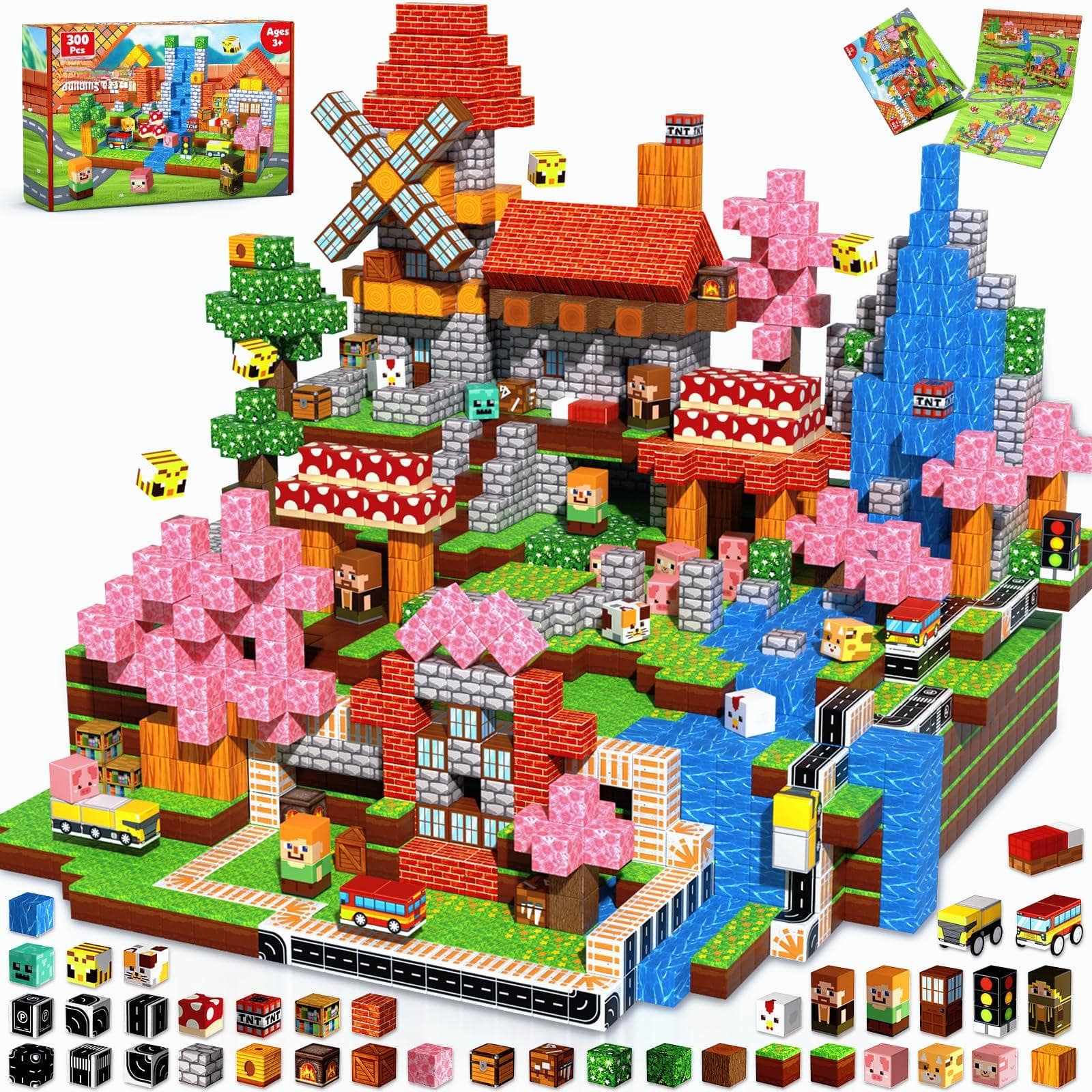NICHOLAS KLEIN - 300 Magnetic Blocks - Building Block For Ages 4-8 8-12 Creative Construction Stacking Sets Cubes Girl Boy 3 - Forest Jumbo
