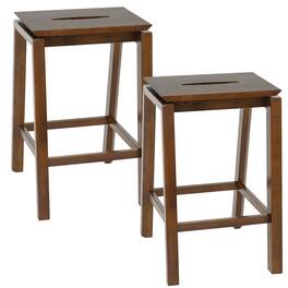 Sunnydaze - Modern Wooden Counter-Height Stools - Set of 2 - Dark Walnut