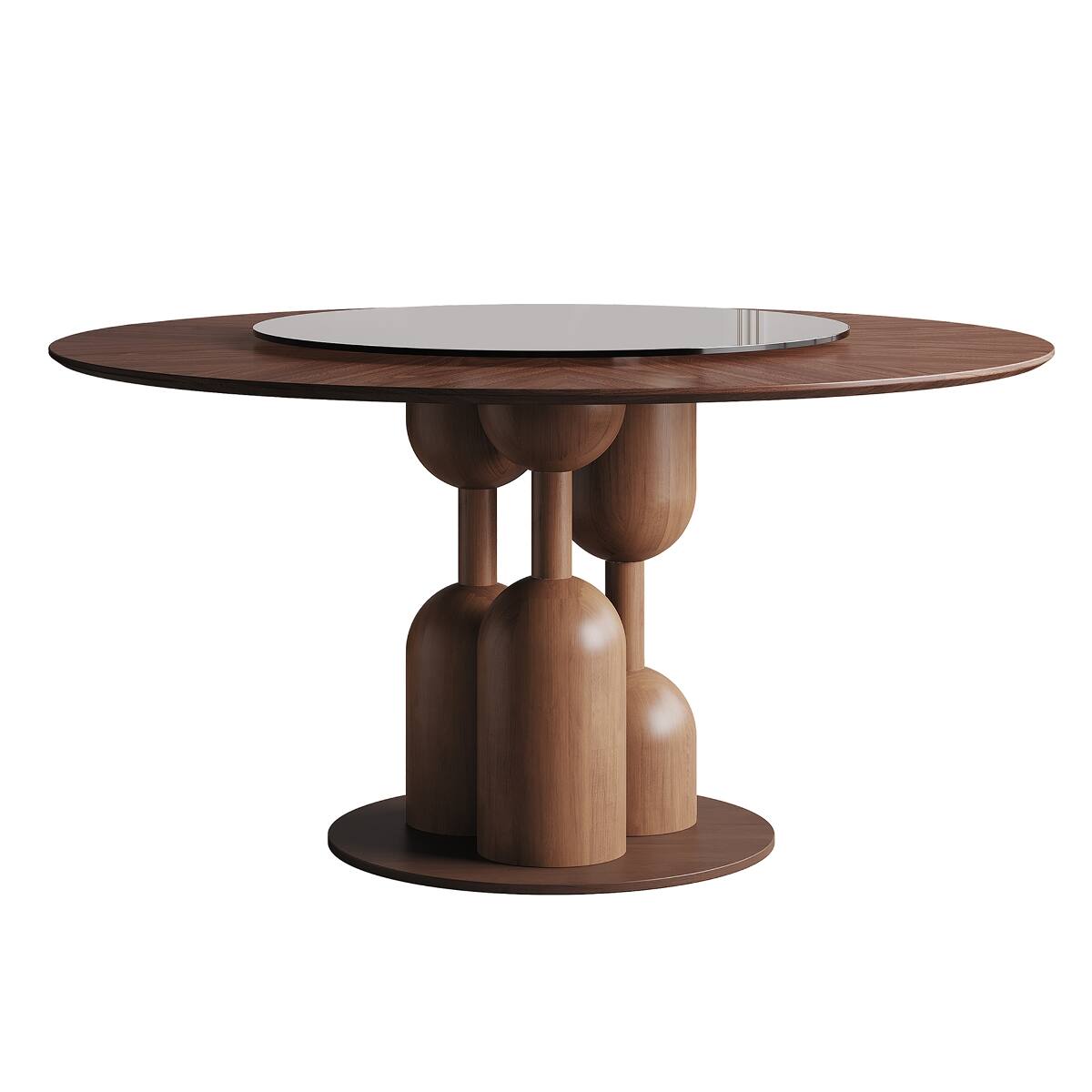 Alt View 2. Loheer - Loheer 59 Inch Round Dining Table, Natural Oak with 35 Inch Tempered Glass Lazy Susan - Walnut.