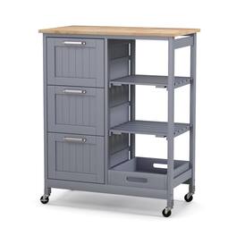 Gymax - Rolling Kitchen Island Utility Storage Cart w/ 3 Storage Drawers & Shelves Grey - Gray