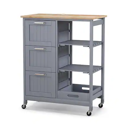 Front. Gymax - Gymax Rolling Kitchen Island Utility Storage Cart w/ 3 Storage Drawers & Shelves Grey - Gray.