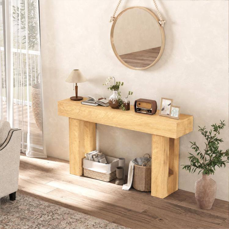 Alt View 9. PULUZ - 63 Inch Console Table, Sofa Table Behind the Couch with Thickened Tabletop for Living Room, Hallway, Entrance - Oak.