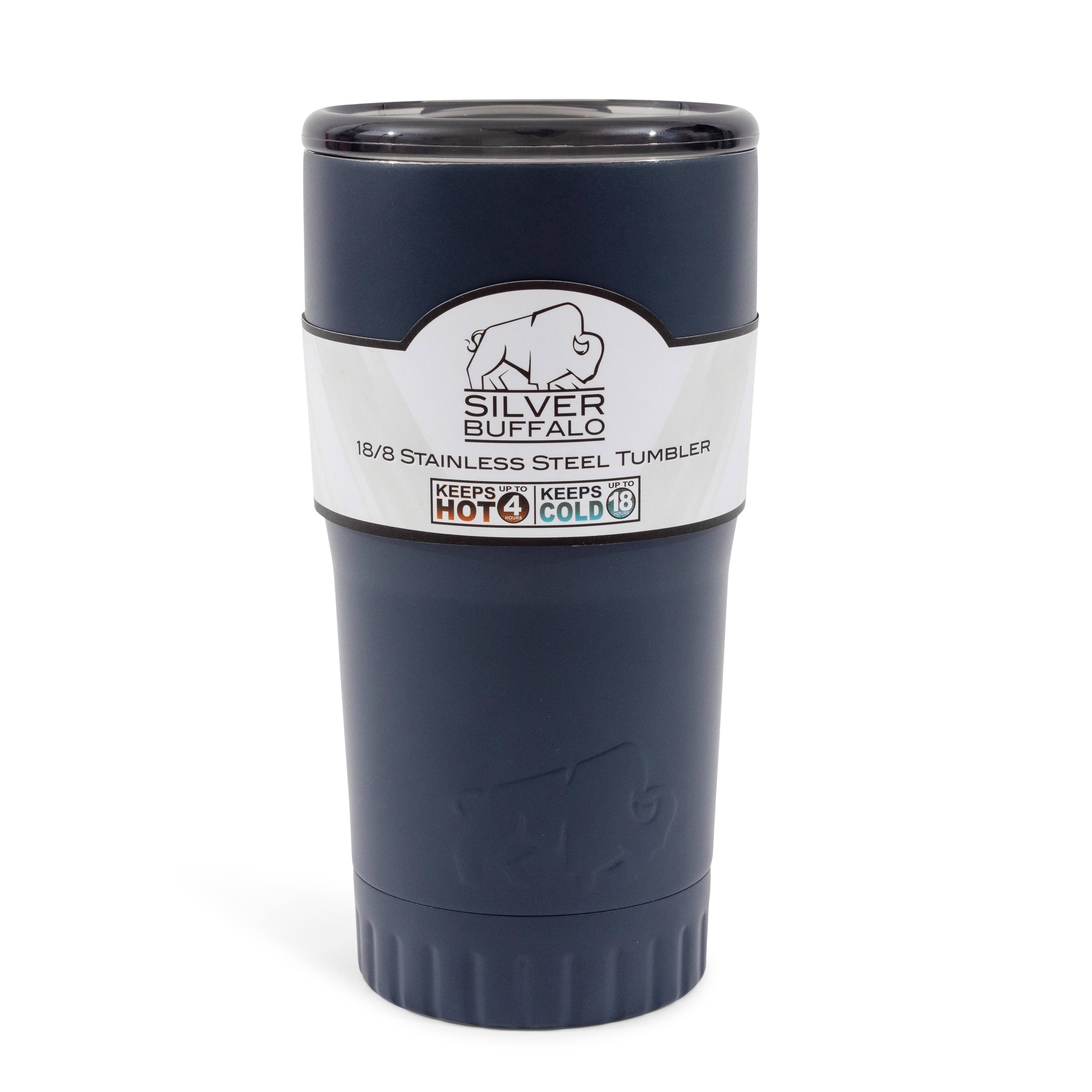 SILVER BUFFALO  
18/8 STAINLESS STEEL TUMBLER  

KEEPS UP TO 18 HOURS HOT  
KEEPS UP TO 18 HOURS COLD