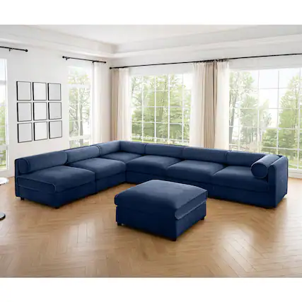 Front. Anysun - 6-Piece Chenille Modular Sectional Sofa with Storage - Contemporary Cylindrical Design for Living Room. - Blue.