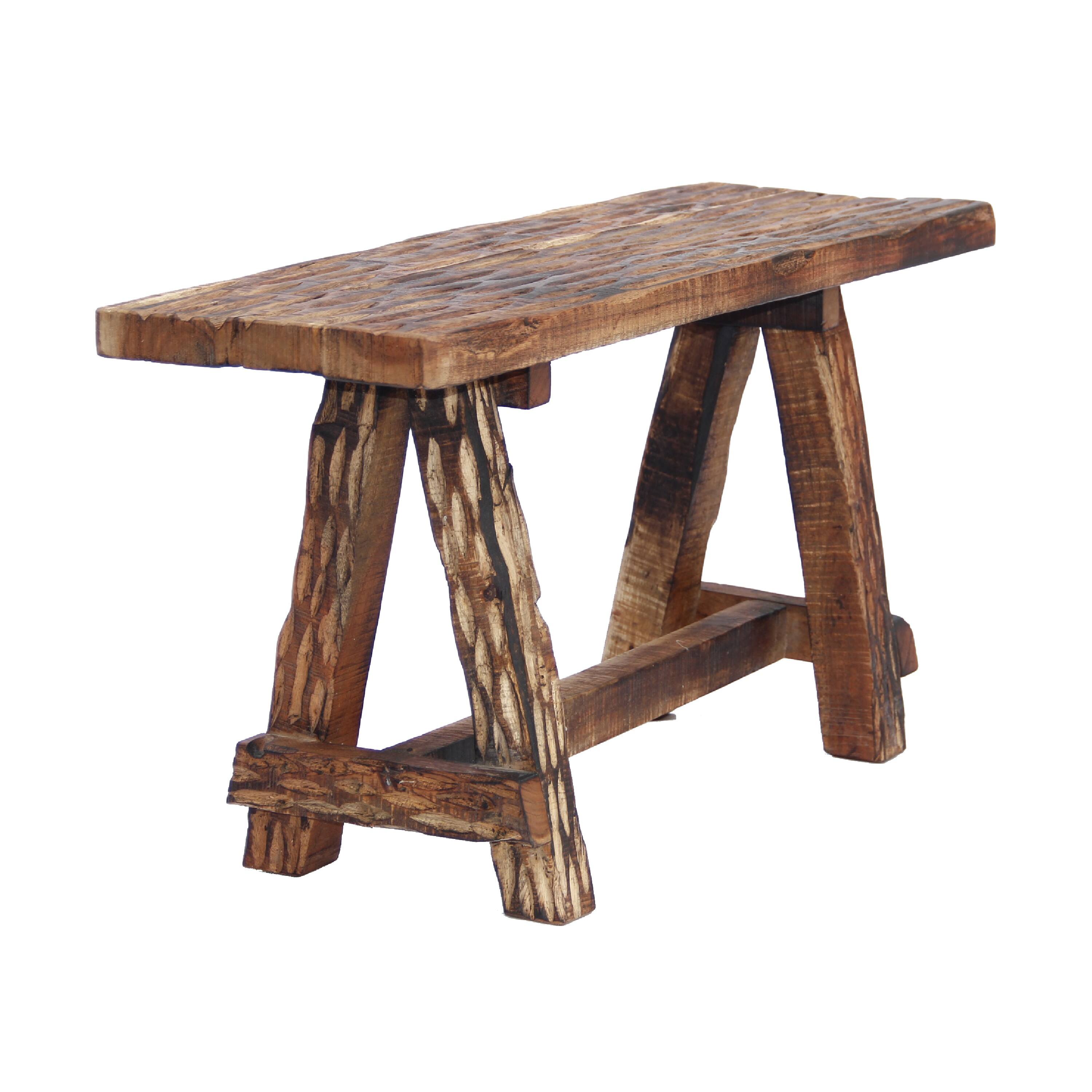 Angle. Manhattan Lane - Wooden Garden Patio Bench With Retro Etching - Brown.