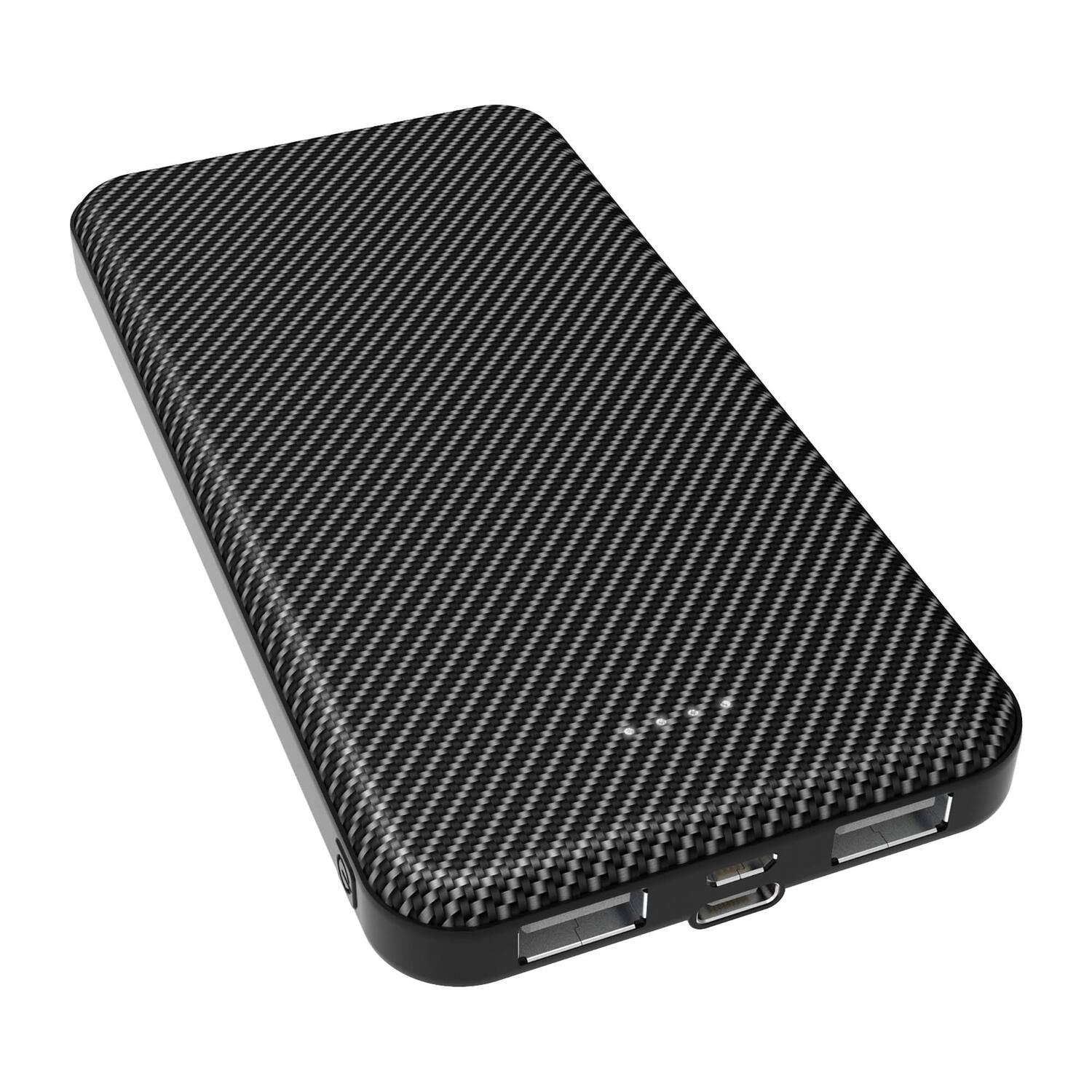 Left. Xyst - 10,000-mAh Dual-USB Slim Portable Power Pack - Black.