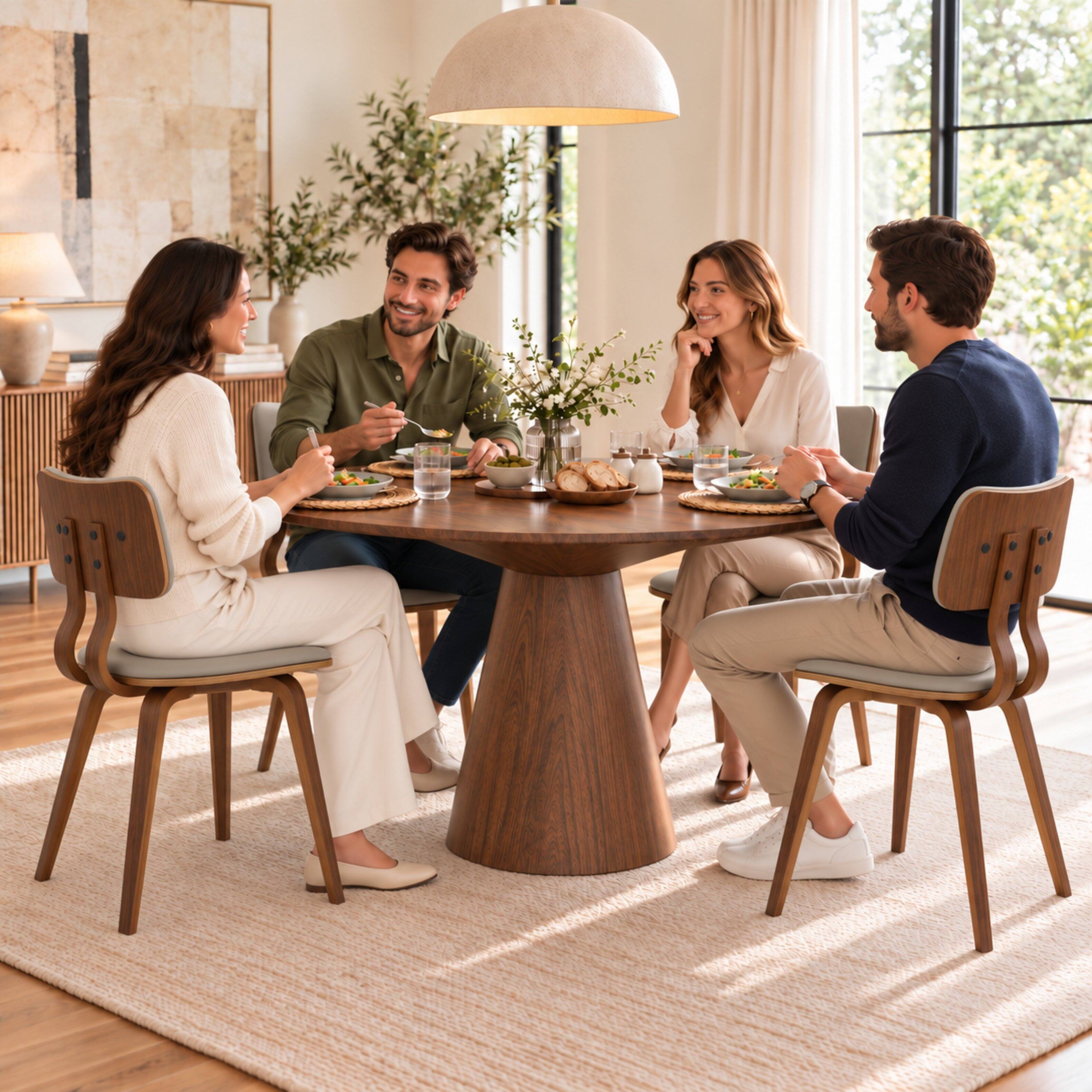 Alt View 2. LeisureMod - Clivo 2-Piece Open-Back Modern Dining Chair Set, Walnut Wood Leather Upholstered Accent Side Chairs - Walnut/Light Grey.